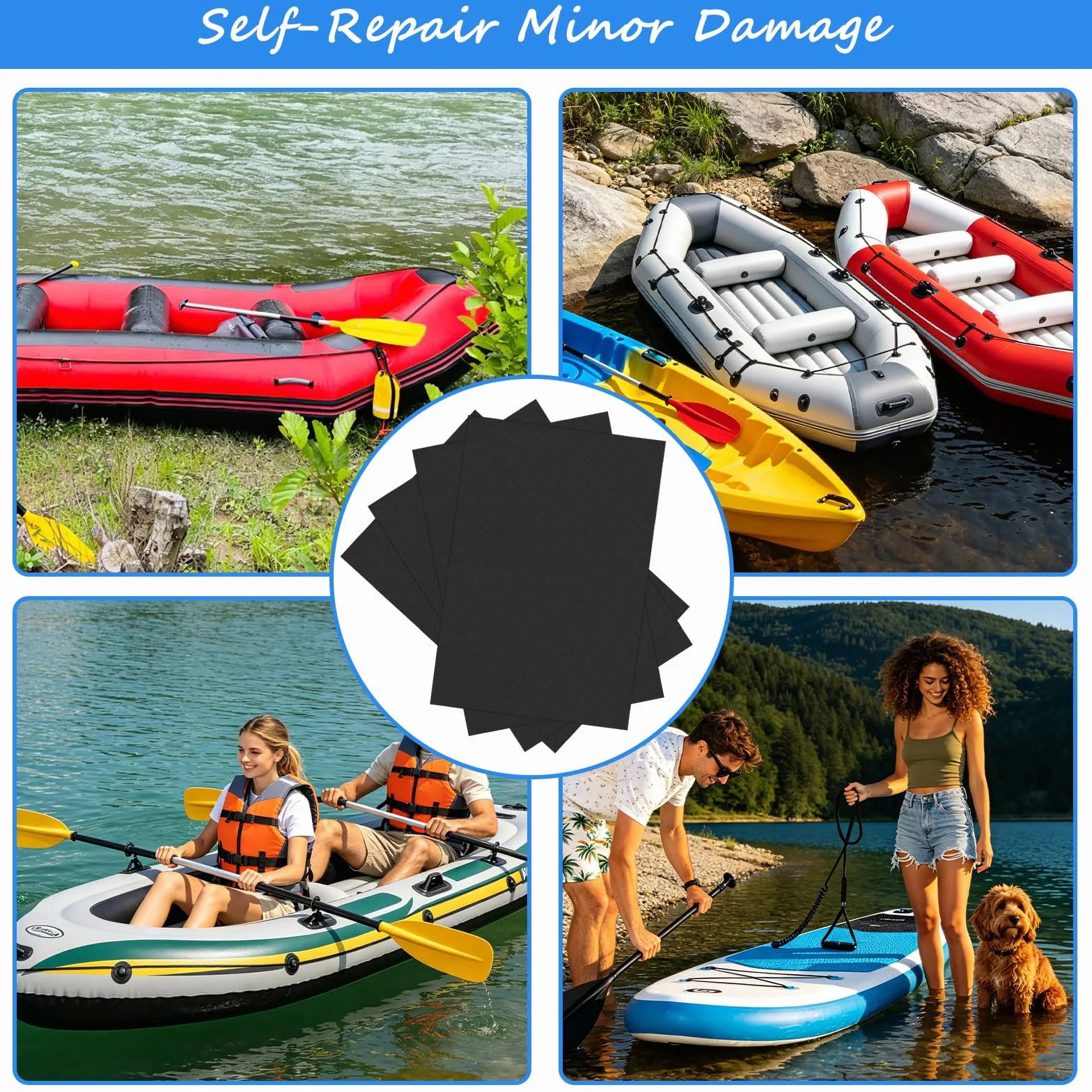 Parche de Reparación de PVC Impermeable, 4 Piezas, para Kayak, Bote Inflable, Canoa