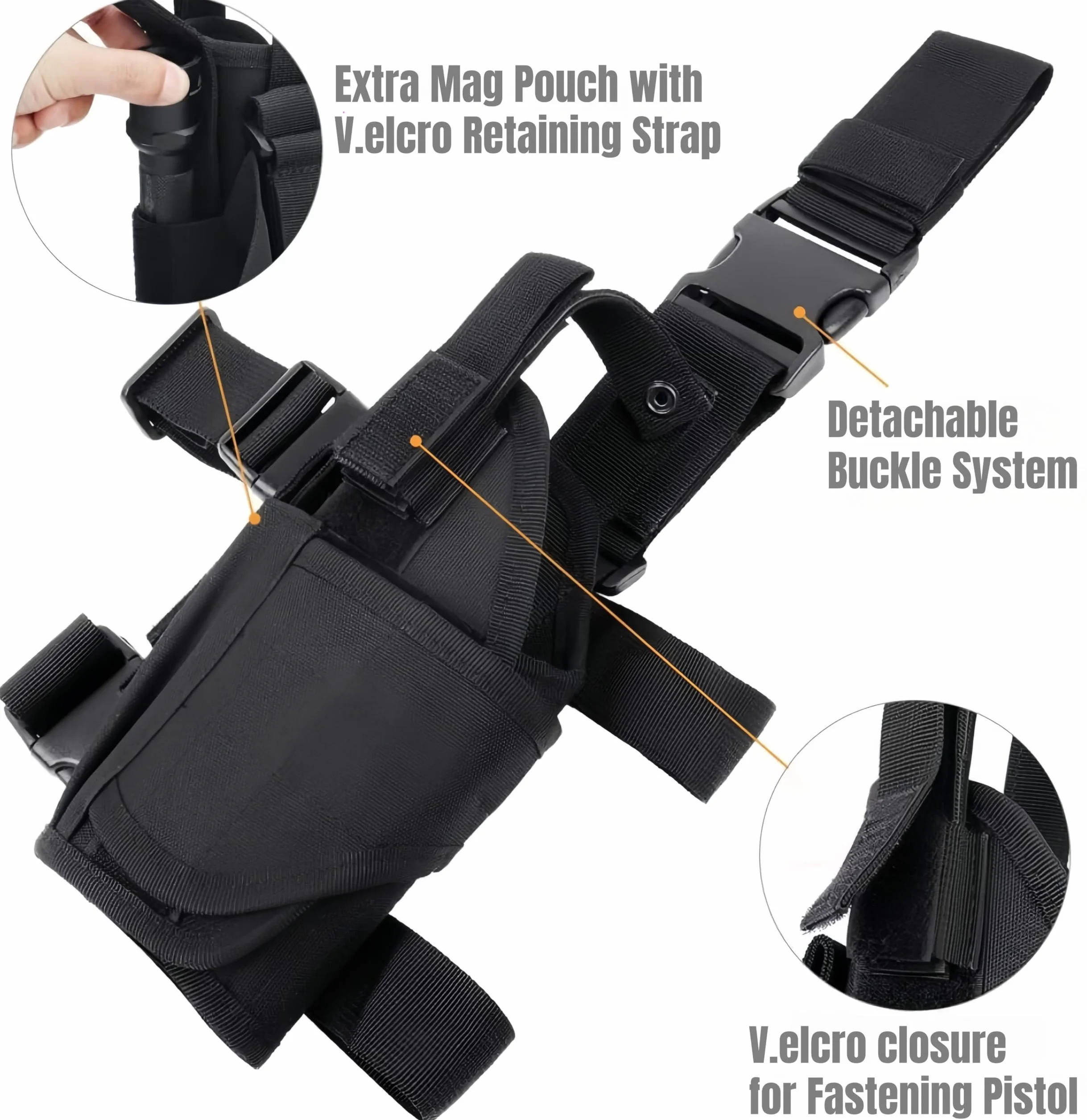 Funda de Pierna abatible táctica para Pistola de Muslo diestros con Bolsa para Cargador