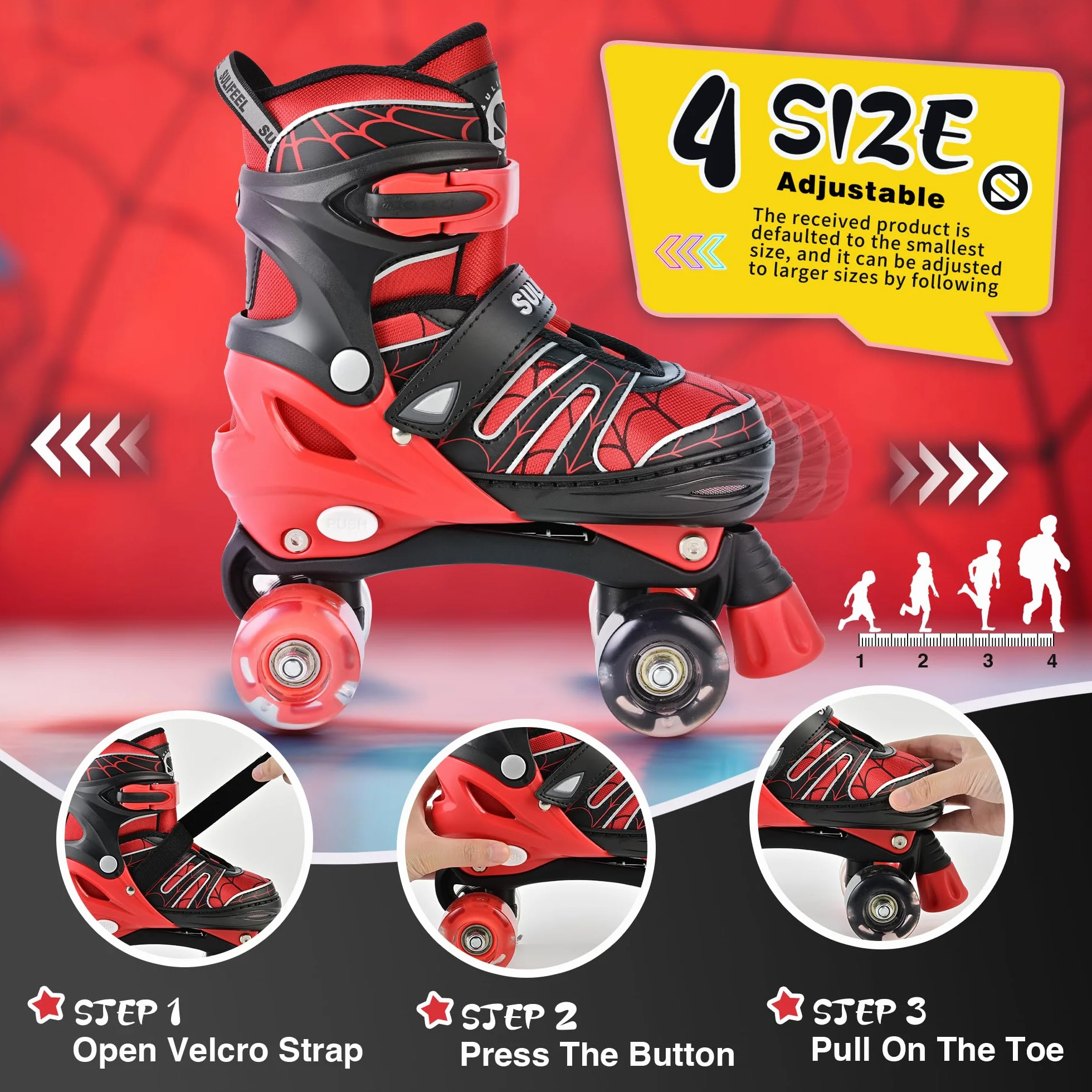 Patines de ruedas ajustables para niños SULIFEEL con luces 4 tamaños