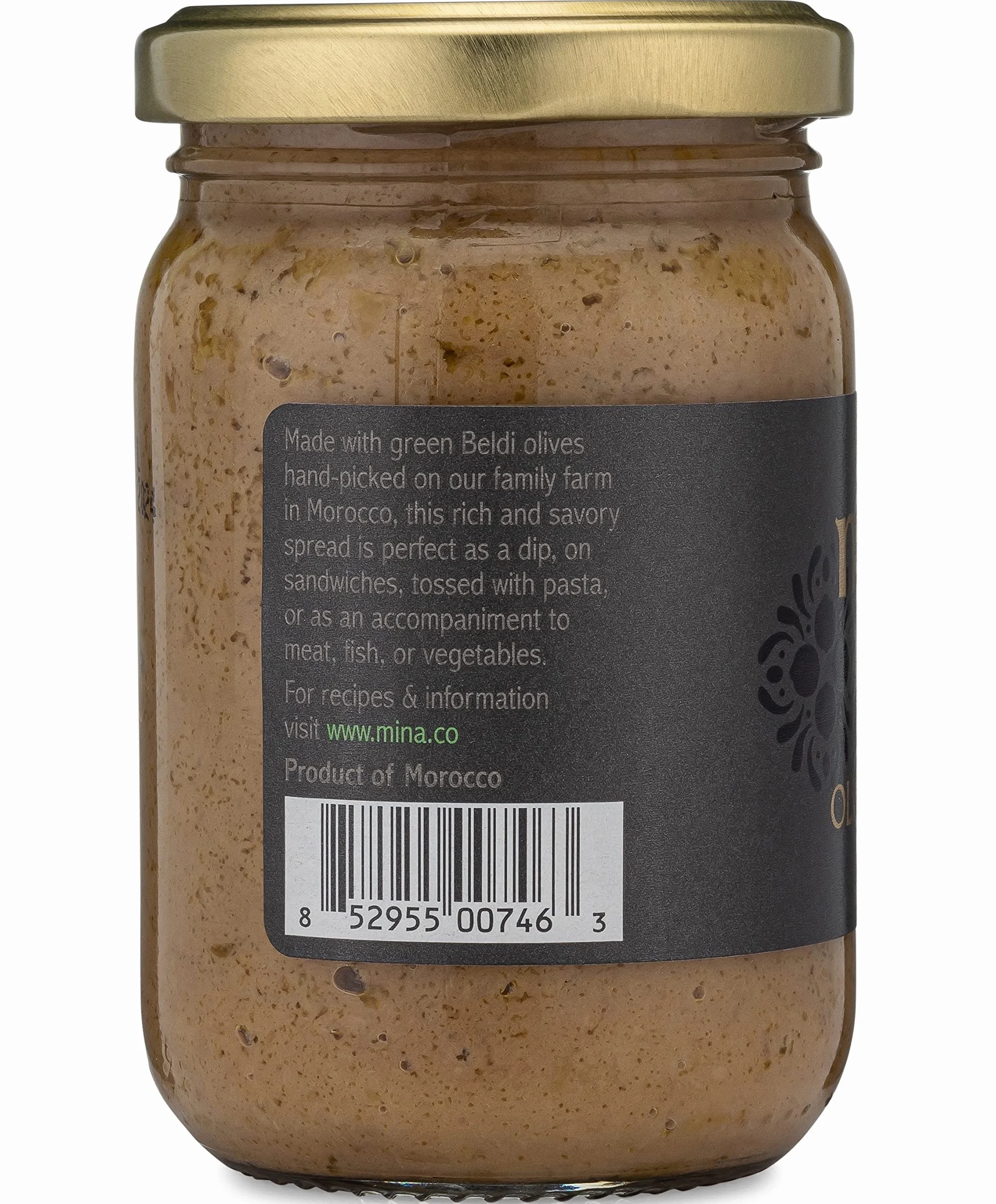 Mina Green Olive Spread, Tapenade de aceituna gourmet, 7 oz (200 g) – Crema de oliva premium hecha con aceitunas verdes marroquíes, perfecta para aperitivos, pasta, salsas y más