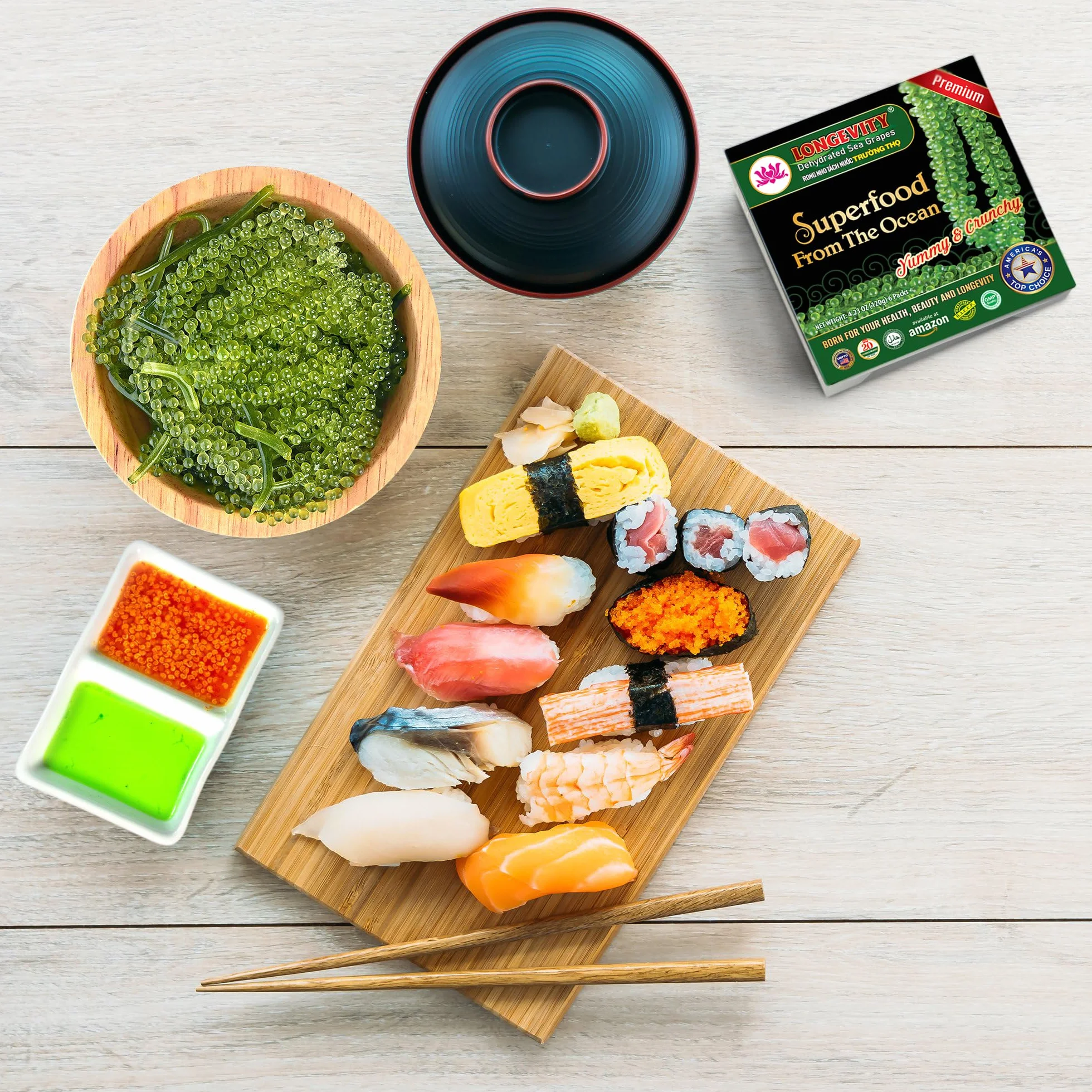 Longevity Uvas de mar - Umibudo verde Caviar - Deshidratado, peso, Intensificación del sistema inmunológico, valorado don natural De Mar (original), 1.4 onzas (paquete de 2)