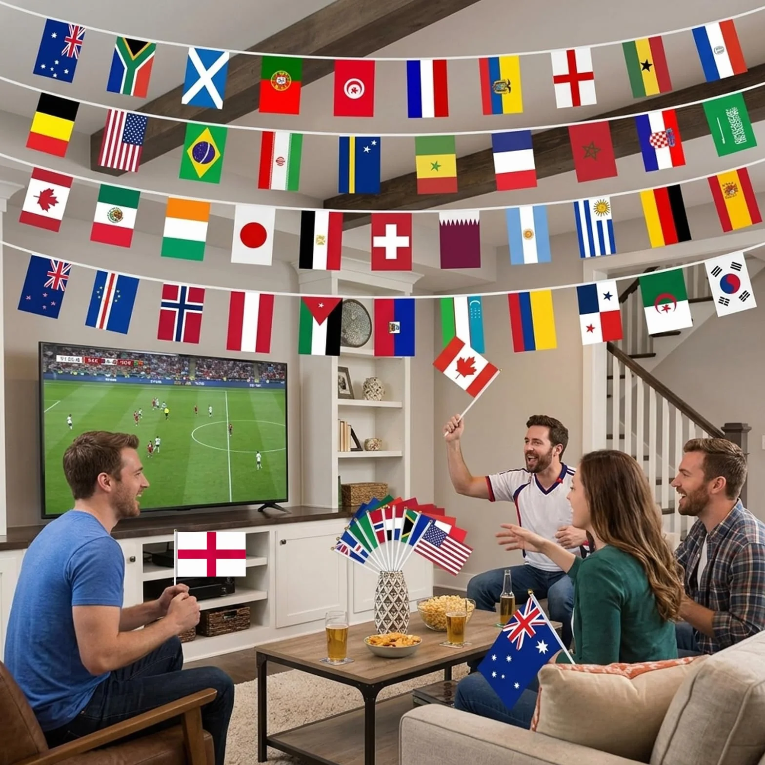 Copa del Mundo 2026 Decoración, 49 piezas, 48 banderas, Bunting 15 m, para eventos de fútbol