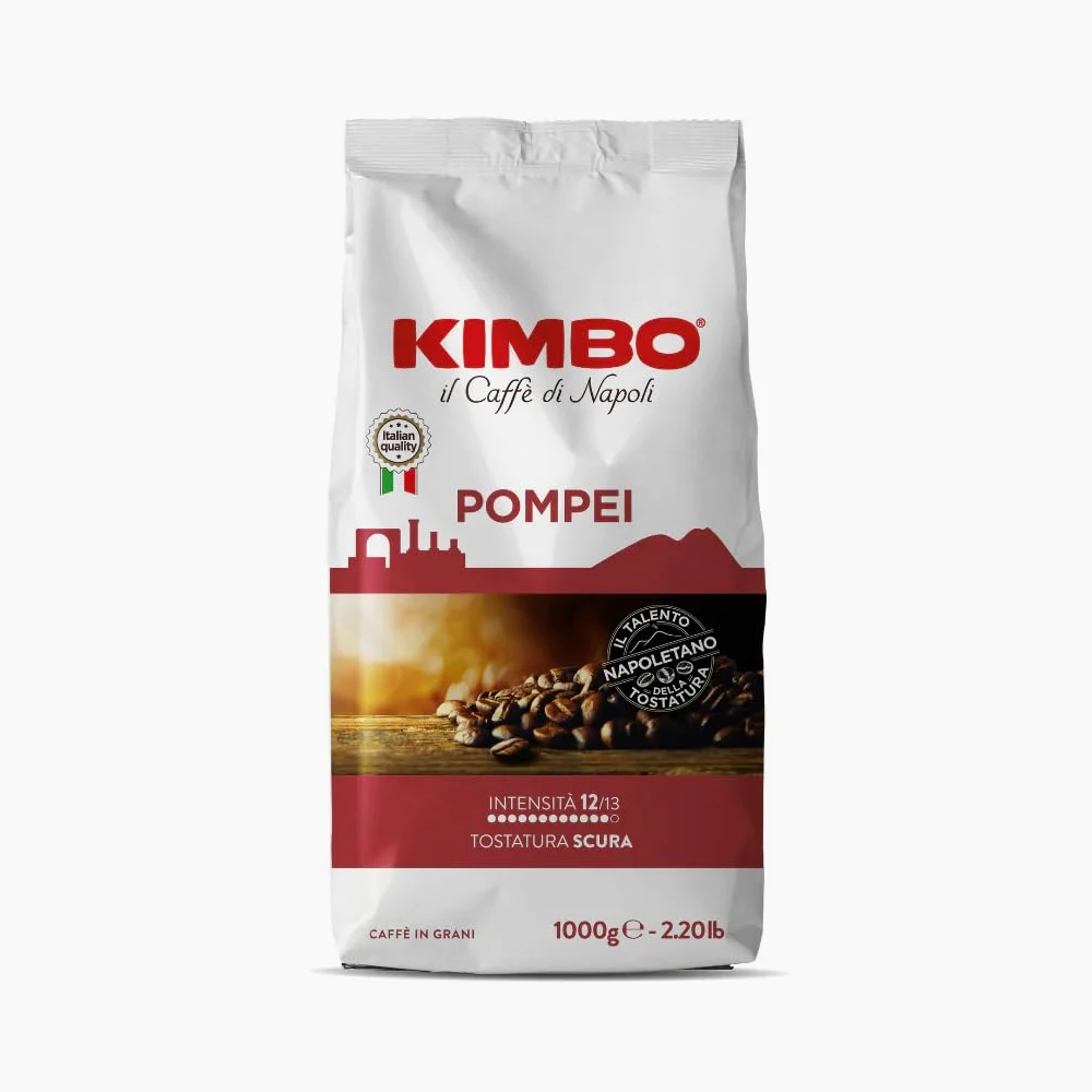 Kimbo, Pompei, Le Meraviglie del Gusto, 4 kg de café en granos, mezcla corporal, intensidad 12/13, tostado oscuro, 4 paquetes de un kg