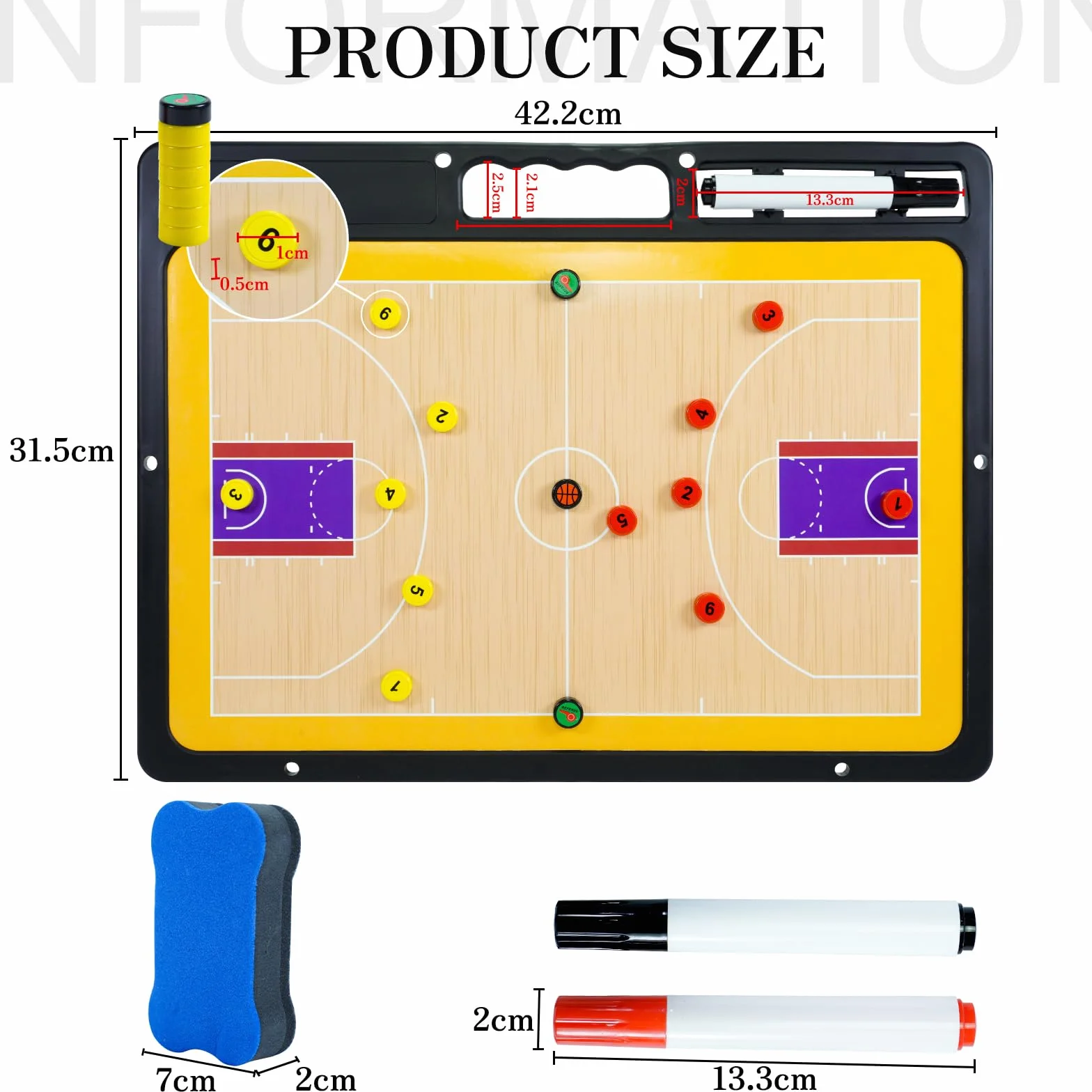 Pizarra Entrenador de Baloncesto Magnética Plegable con Imanes, Lapiceros y Borrador