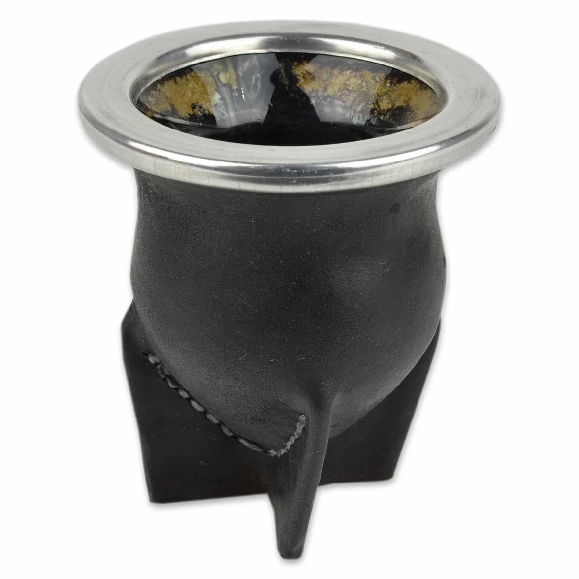 Mate de Vidrio Forrado en Cuero Negro - Mate Argentino Tradicional de Fácil Limpieza para Yerba Mate - No Necesita Curado - Capacidad 200-250 ml