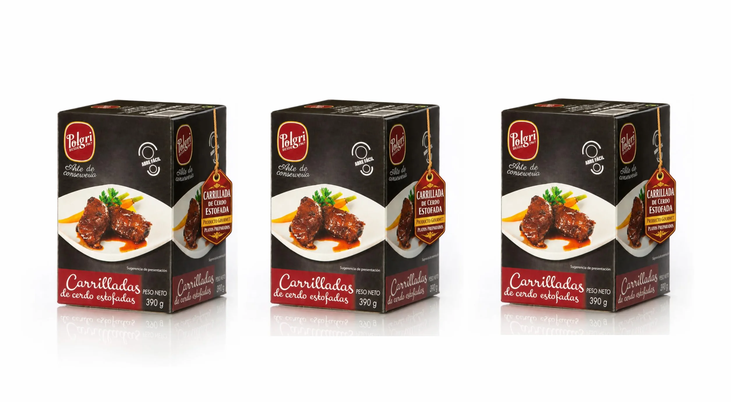 POLGRI Carrilladas de Cerdo Estofadas Conserva Gourmet Lata 390 g x 3 Carne Melosa Lista para Calentar