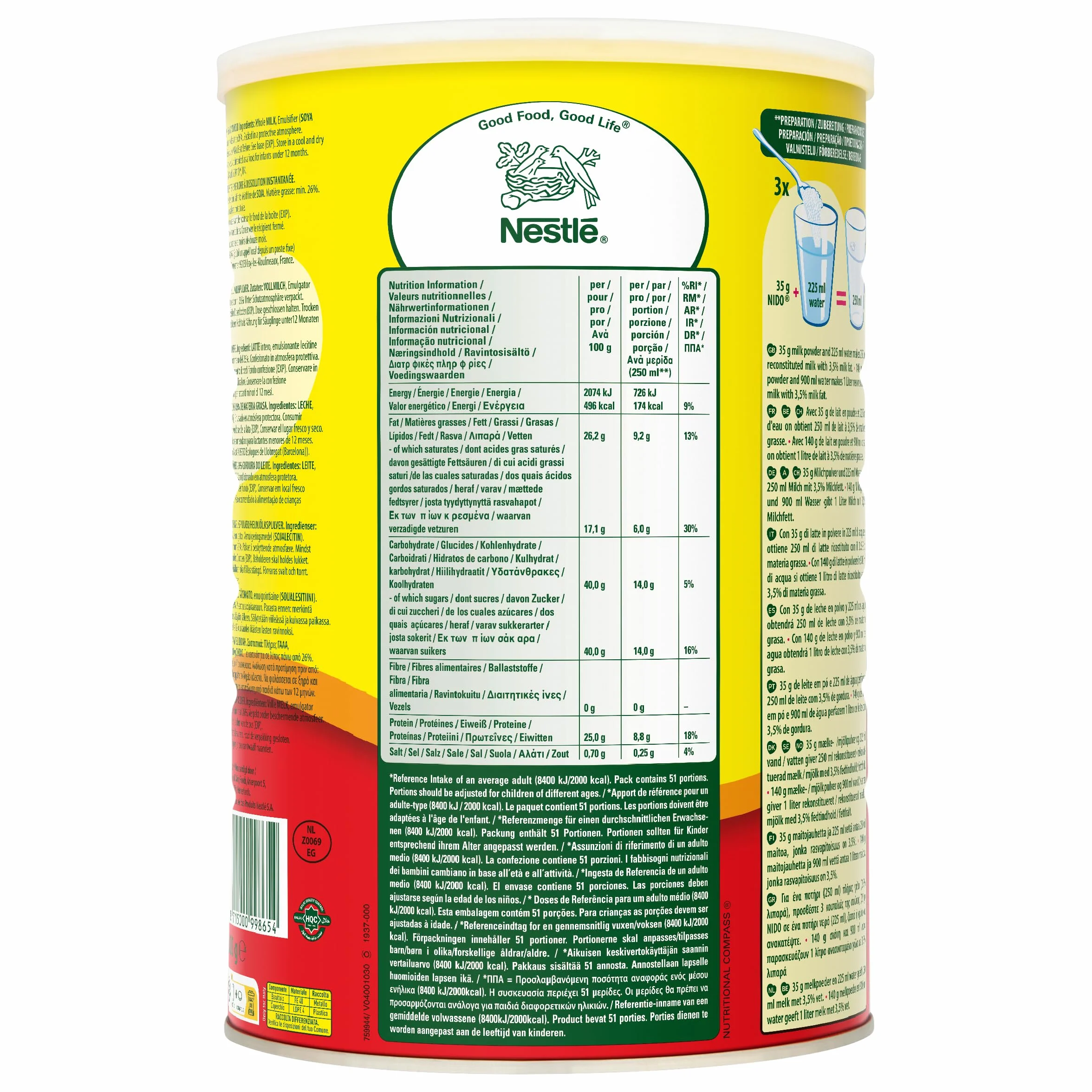 Nido Leche en Polvo Sustituto para Café y Té 1,8 kg