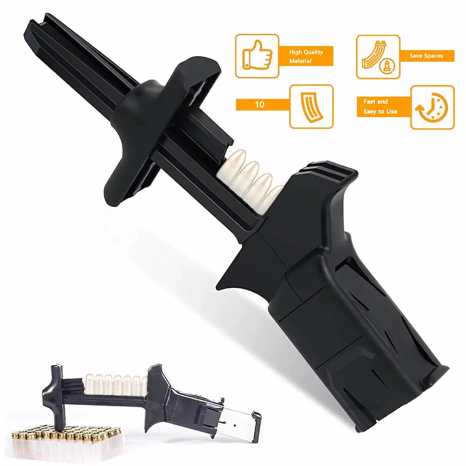 Cargador Rápido de 2 Pasos para 9 mm y .40 S&W, Herramienta de Carga Ergonómica y Portátil