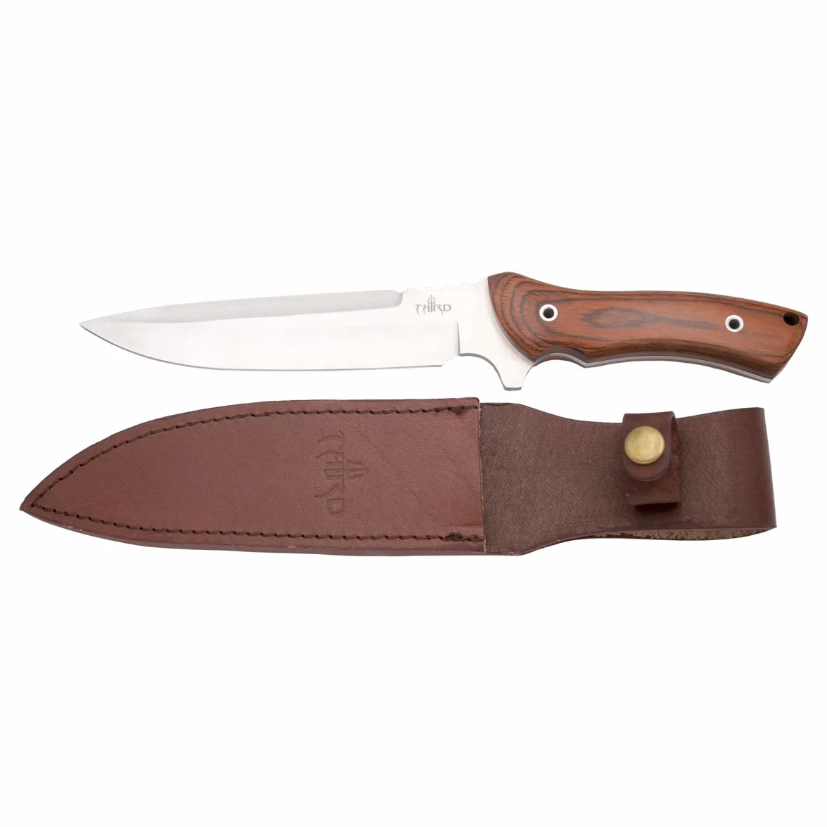THIRD Cuchillo de Caza H0257W Hoja Acero 18 cm Mango Pakkawood Funda Piel