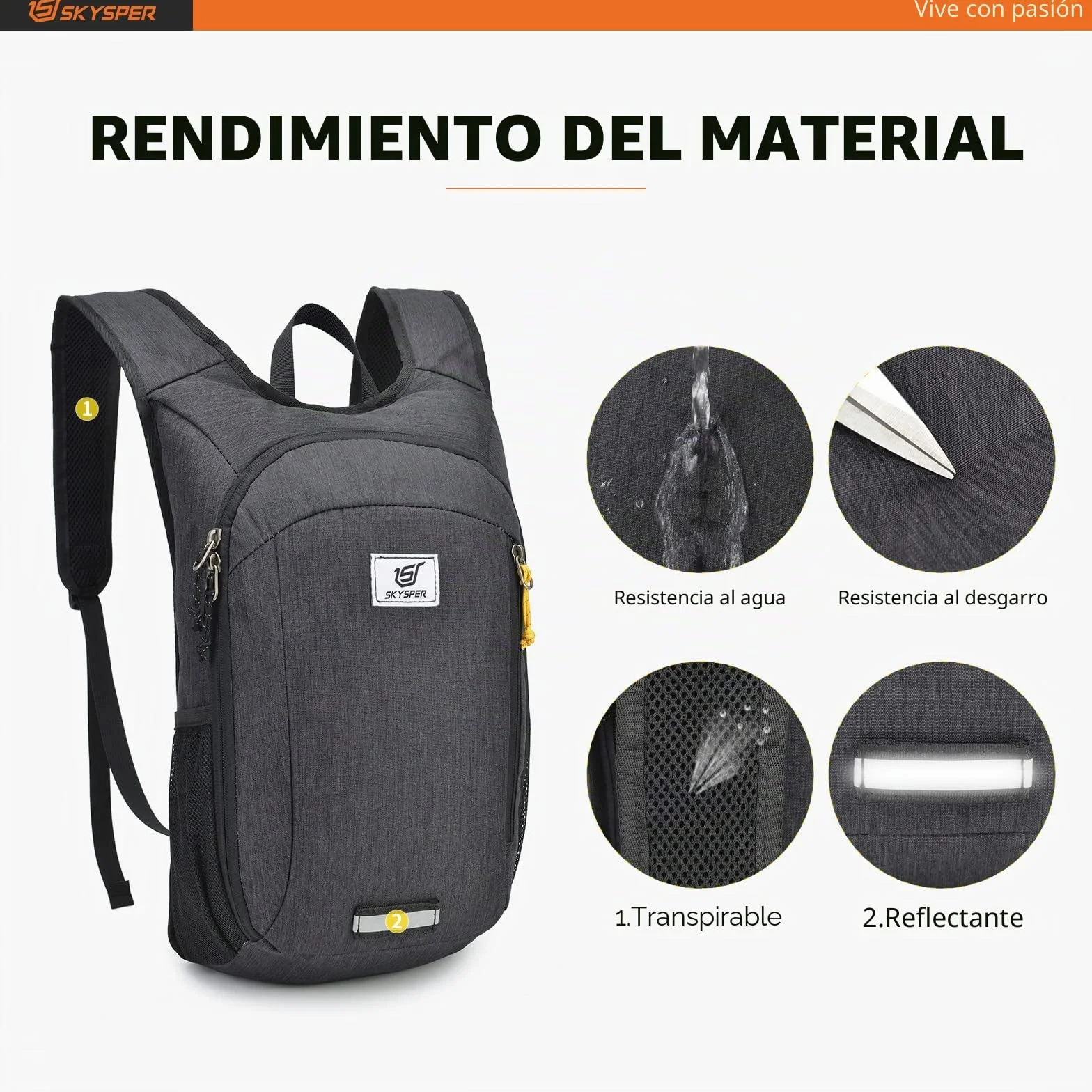 SKYSPER Mochila Plegable Ultraligera 10L de Viaje Pequeña Ahorra Espacio para Hombre Mujer Senderismo, Negro
