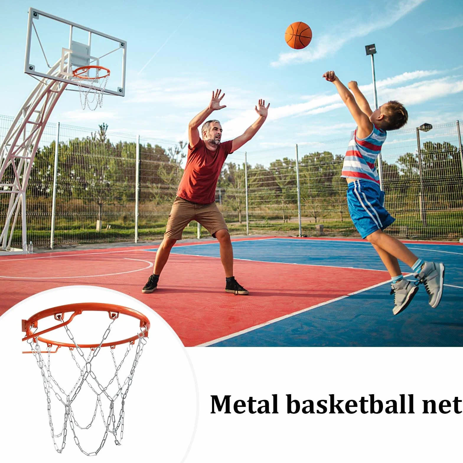 Red de Baloncesto Cadenas Metal con 12 Gancho en S Resistente Exterior Repuesto