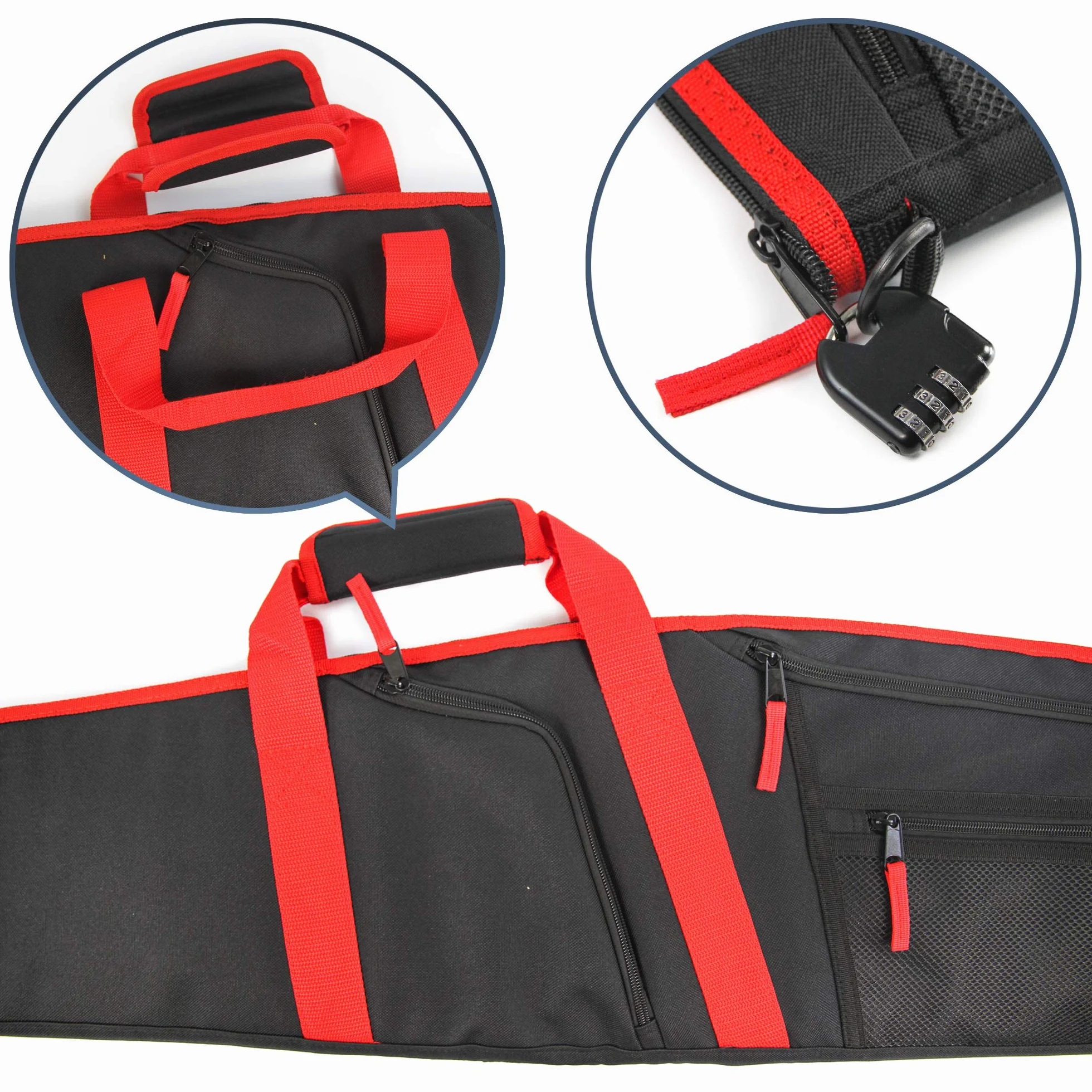 Funda para Carabina Acolchada Bolsa de Transporte con Correa de Hombro Ajustable para Rifle Armas 125cm Negro-Rojo