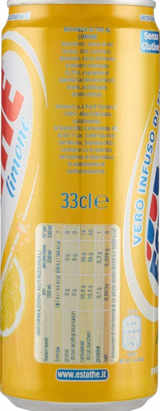 Paquete de prueba Ferrero ESTATHE Té helado The' Limón Té Tarro de melocotón 48 x 330 ml
