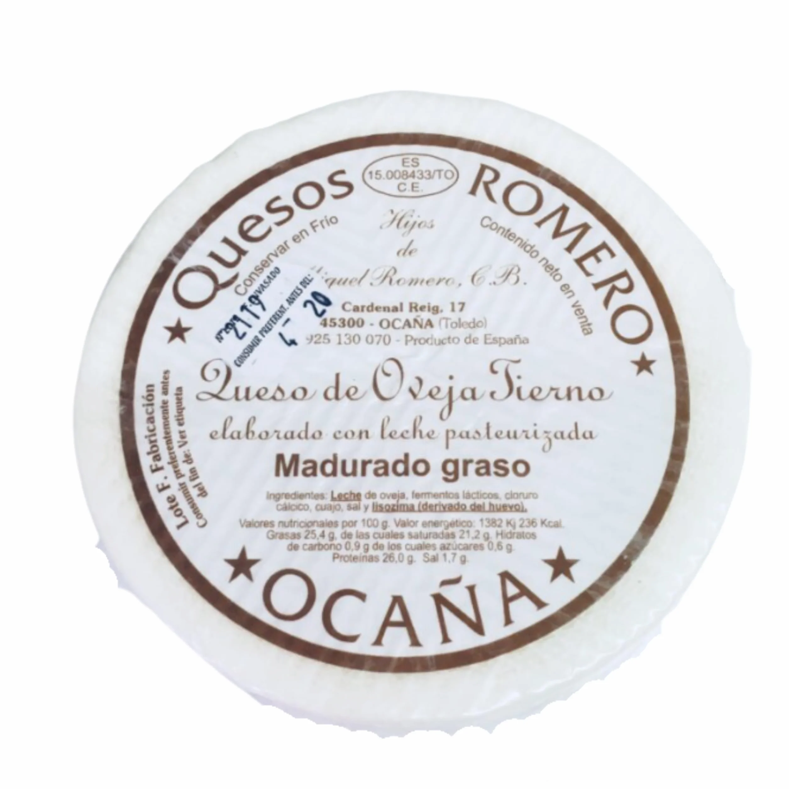 Queso Tierno Romero Ocaña 1 kg - 100% Leche Pasteurizada de Oveja, Sabor Suave