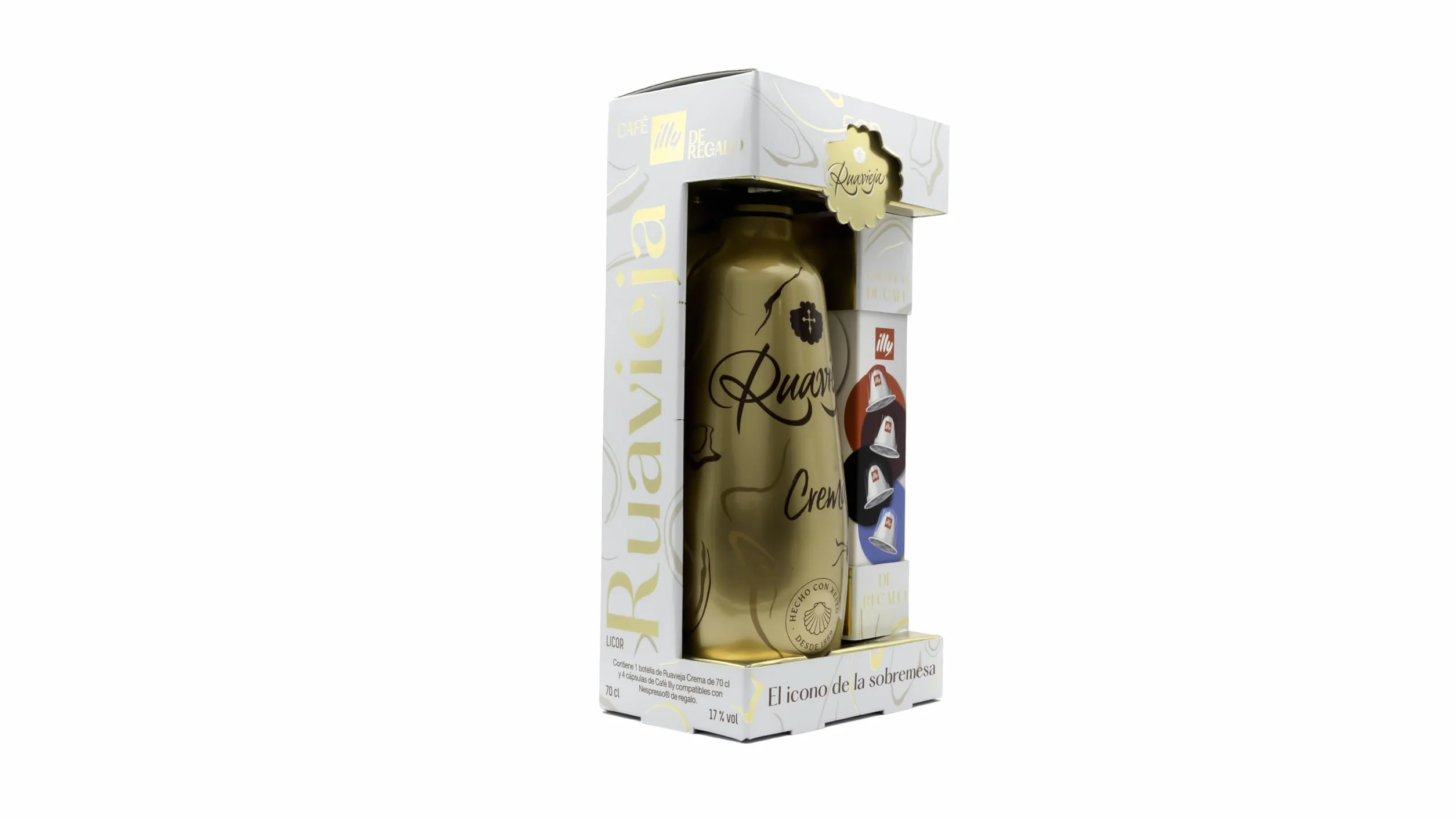 Ruavieja Edición Oro Crema de Orujo con 4 Cápsulas de Café Illy - 700 ml