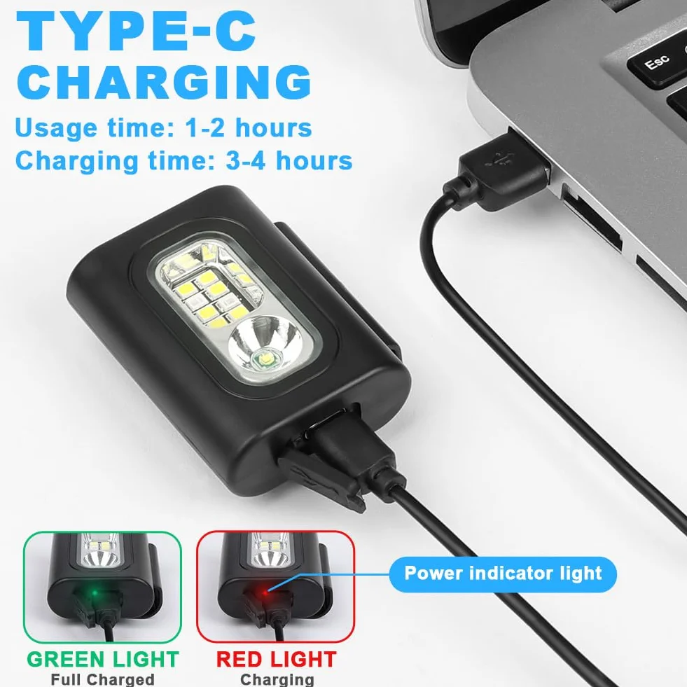 Linterna Frontal Portátil LED con Clip Magnético Ajustable, 6 Modos, Impermeable, USB Recargable
