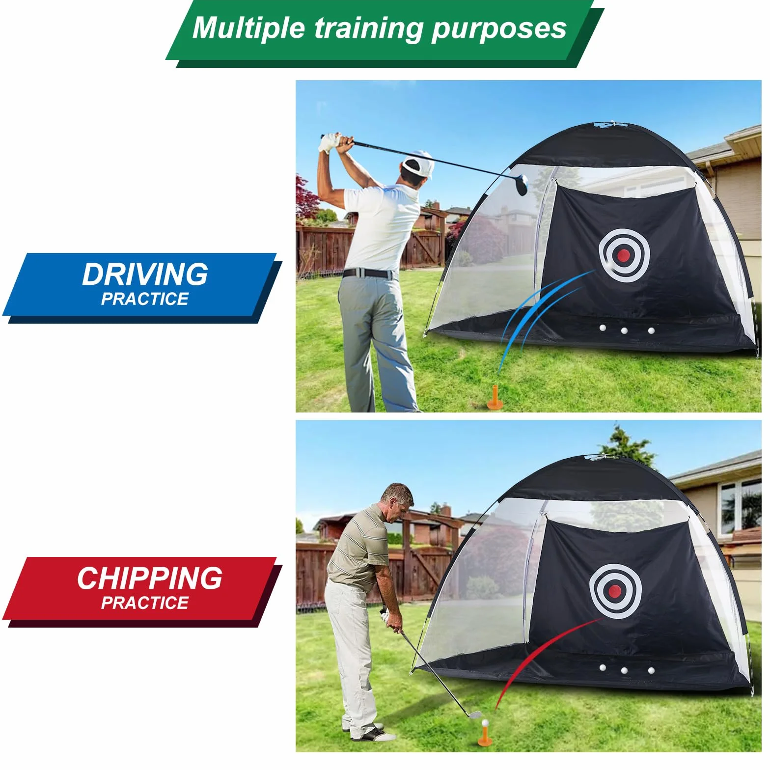 CLIPOP Red de práctica de golf con objetivos de entrenamiento de swing y bolsa de transporte para niños y adultos