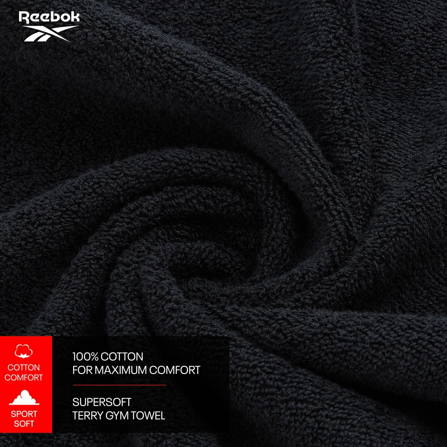 Reebok Toalla de Gimnasio Capri de Algodón 40x80 cm Negro