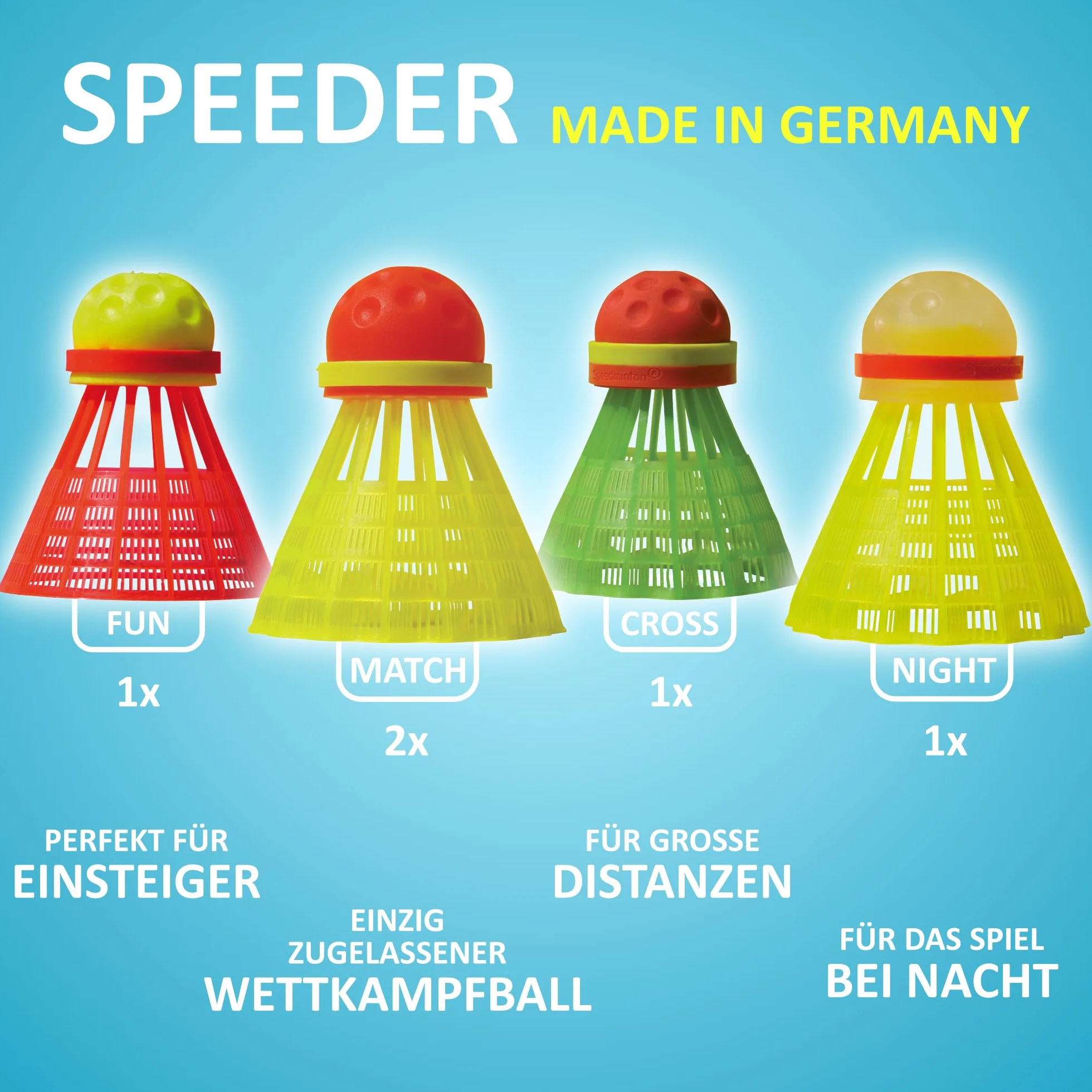 Speedminton S700 Set Original Badminton de Velocidad Crossminton All-Round Incluye 2 Raquetas 5 Gallitos Cancha Facil de Armar Maleta