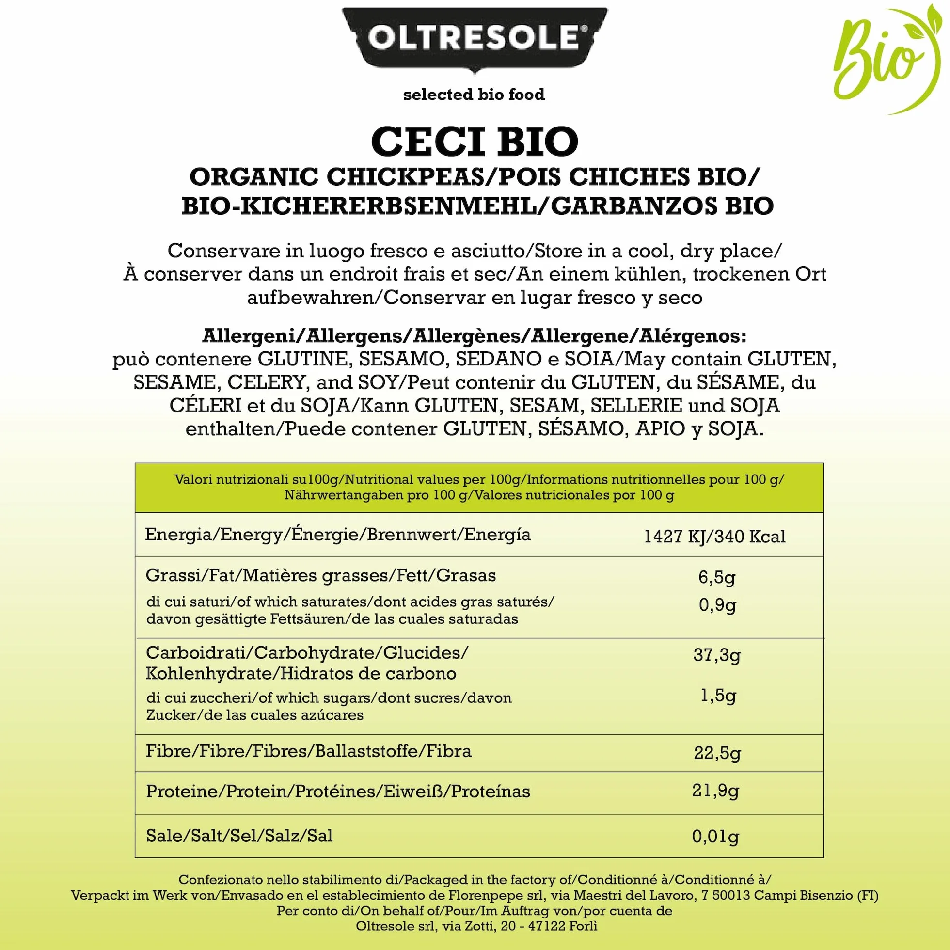 Oltresole, Garbanzos Ecológicos 5 Kg, Legumbres Secas Ecológicas de Cultivo Controlado, Excelente para Sopas, Ensaladas, Verduras y Recetas Saludables, Tamaño Conveniente