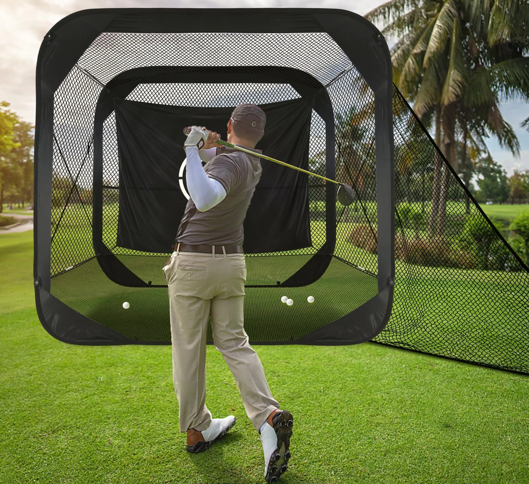 Kapler Red de Golf,2.1x2.1x1.2 m Red Golf, Red de práctica de Golf Pop-up, Negro, Red de Golf portátil