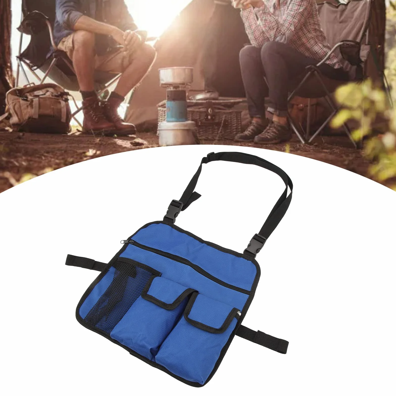 Bolsa colgante para silla de camping, tela Oxford 600D, organizador multifuncional, azul