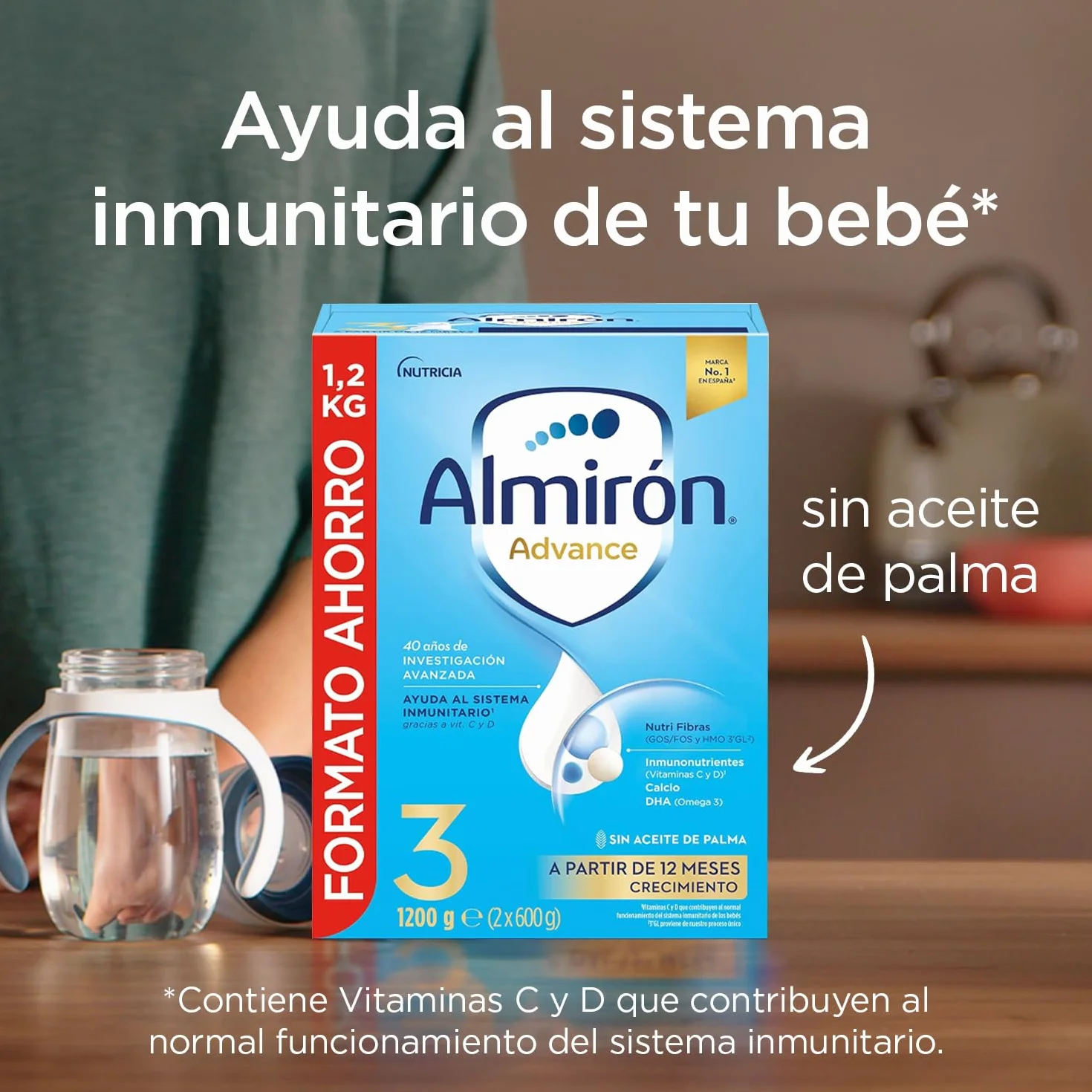 Almirón Advance 3, Leche de Crecimiento en Polvo para Bebé desde 12 Meses, Pack de 3x1.2kg