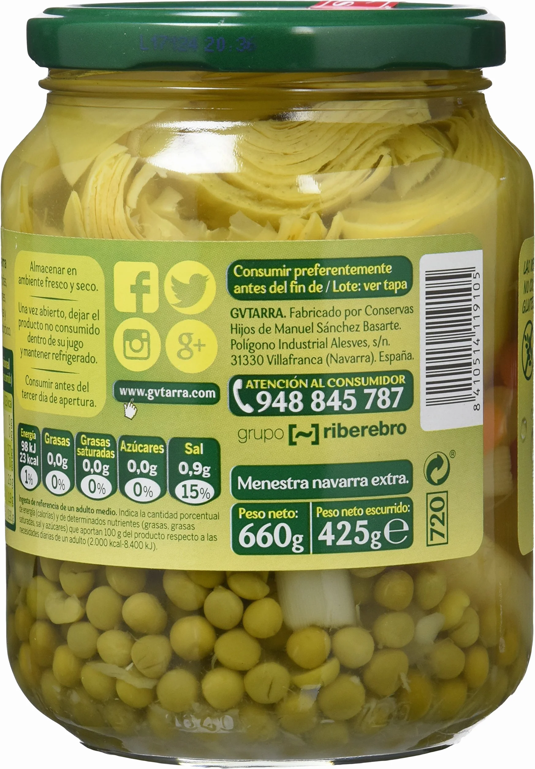 Gvtarra Menestra Navarra - Paquete de 6 x 425 Gramos, 2550 Gramos