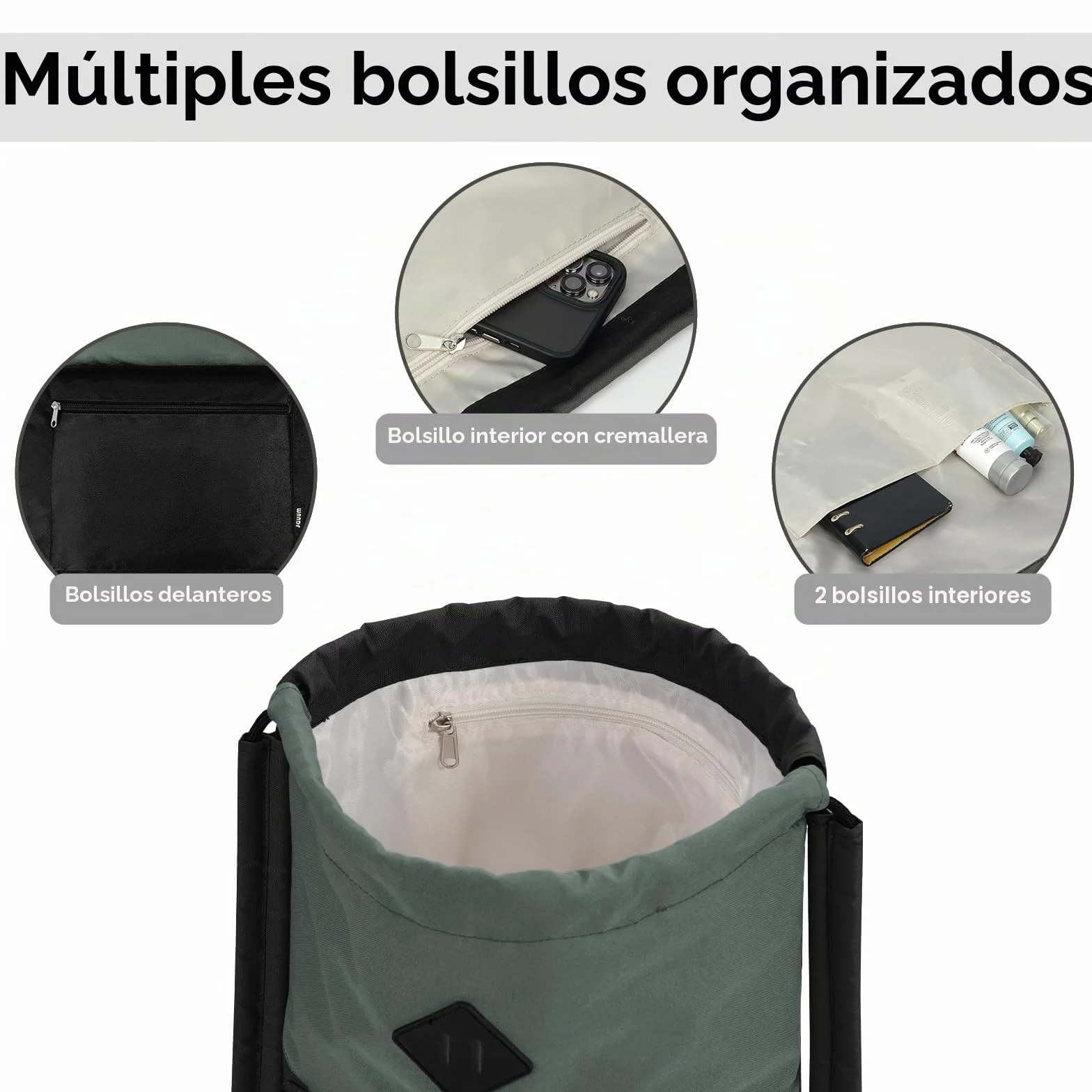 WANDF Bolsa deportiva con cordón impermeable compartimento húmedo negra