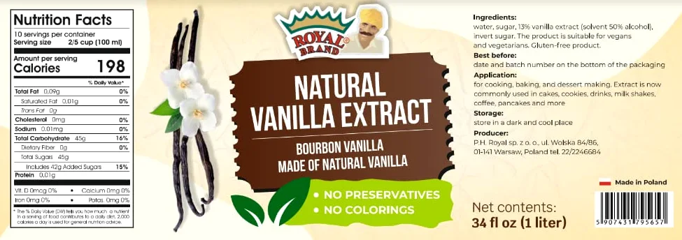 Extracto de vainilla natural, hecho de vainilla natural, sin alcohol, 1 litro, Halal