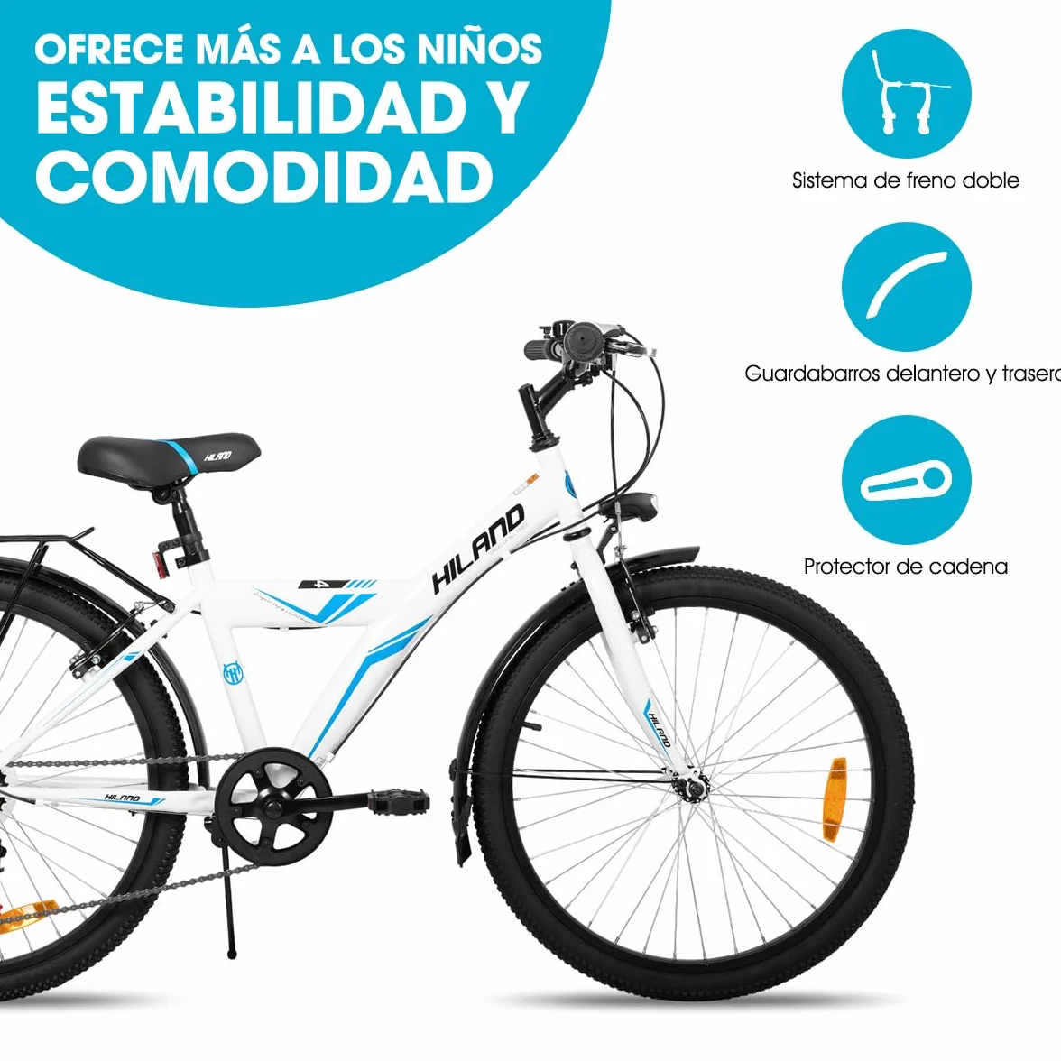 HILAND Bicicleta de montaña 20/24" 6 velocidades para niños Blanco/Negro