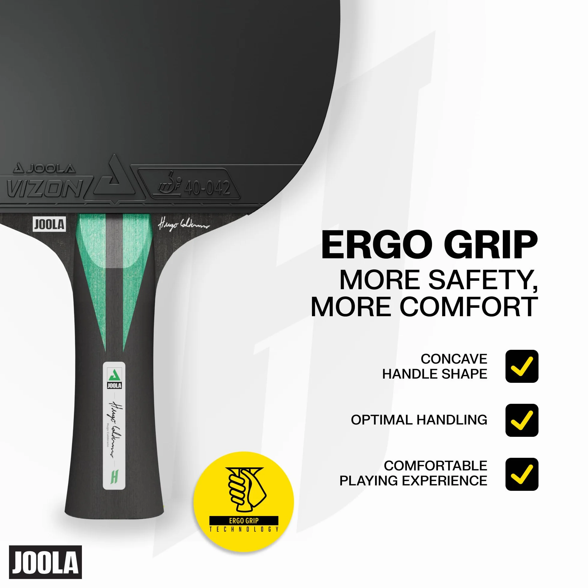 JOOLA Hugo Calderano Carbon Raqueta de Ping Pong con Funda y 3 Pelotas, Aprobado ITTF, Negro y Verde