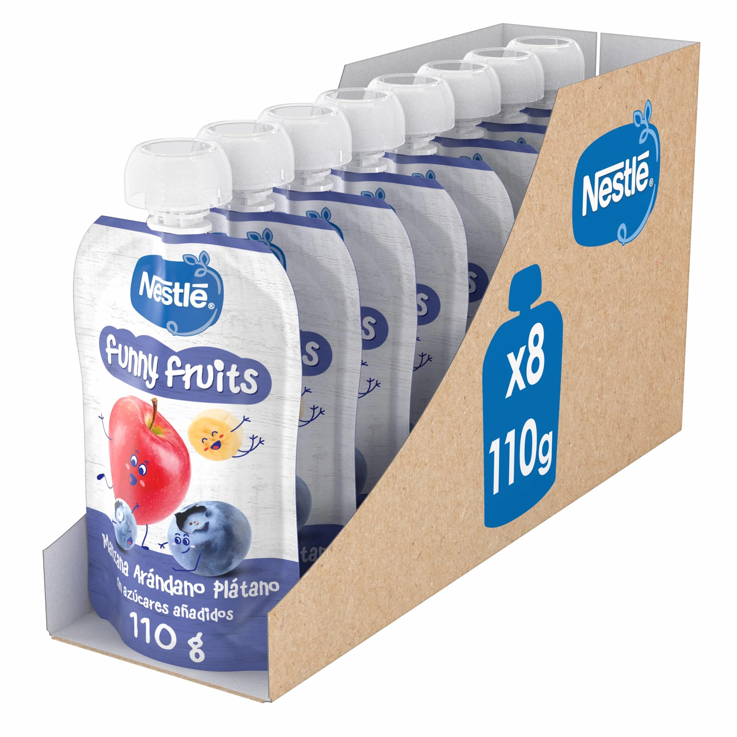 Nestlé Funny Fruits Puré de Frutas Infantil, Desde 12 Meses, 8 Bolsitas de 110g