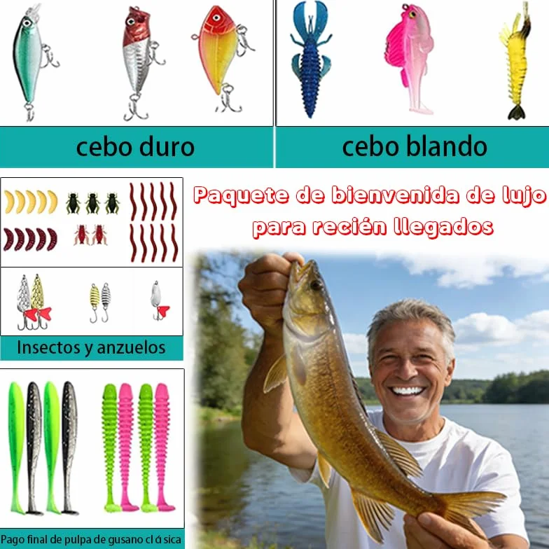 Kit de Señuelos de Pesca 133 Piezas, Set de Cebos Artificiales con Caja, Señuelos para Spinning, Río y Mar