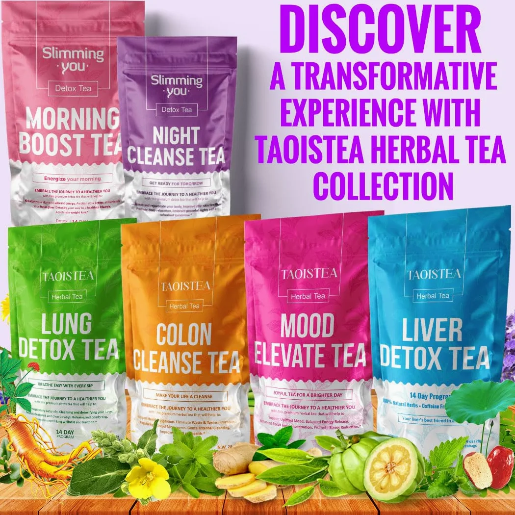 TAOISTEA Té desintoxicante – Mezclas de hierbas naturales de 14 días para limpieza de colon, movimiento intestinal y regulación, promueve la salud digestiva y la pérdida de peso para hombres y mujeres