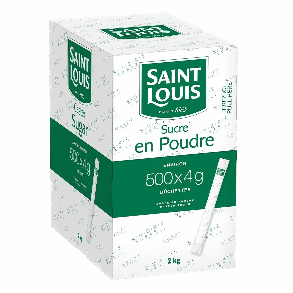 Lote de 1000 sobres de azúcar cristalizado SAINT LOUIS en palitos individuales de 4 g (2 kg x 2) con agitadores de madera – Ideal para bebidas calientes, cafés y tés – 2 cajas de 500 sobres