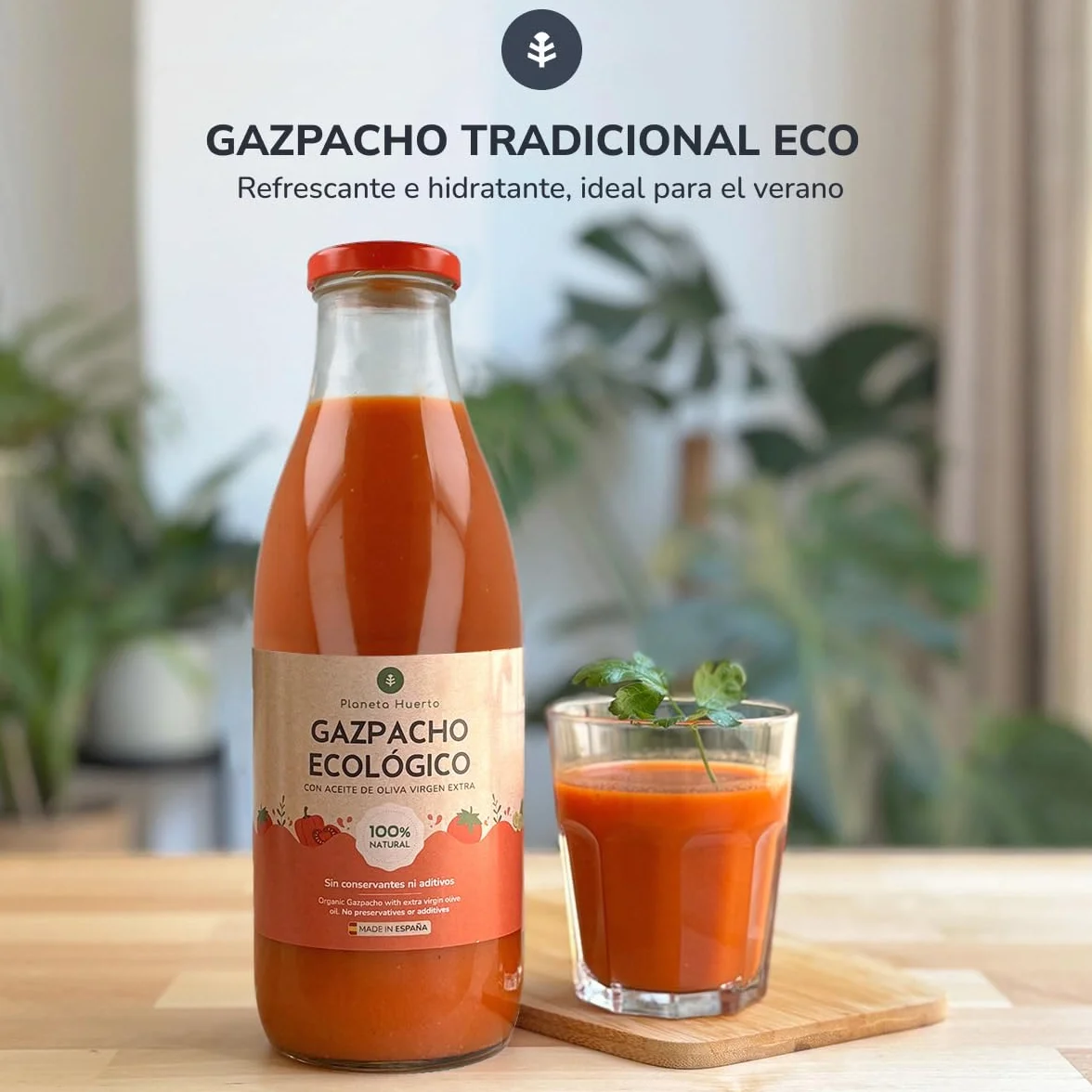 PLANETA HUERTO Pack 6x Gazpacho Tradicional Ecológico 1L – Gazpacho andaluz con AOVE bajo en calorías