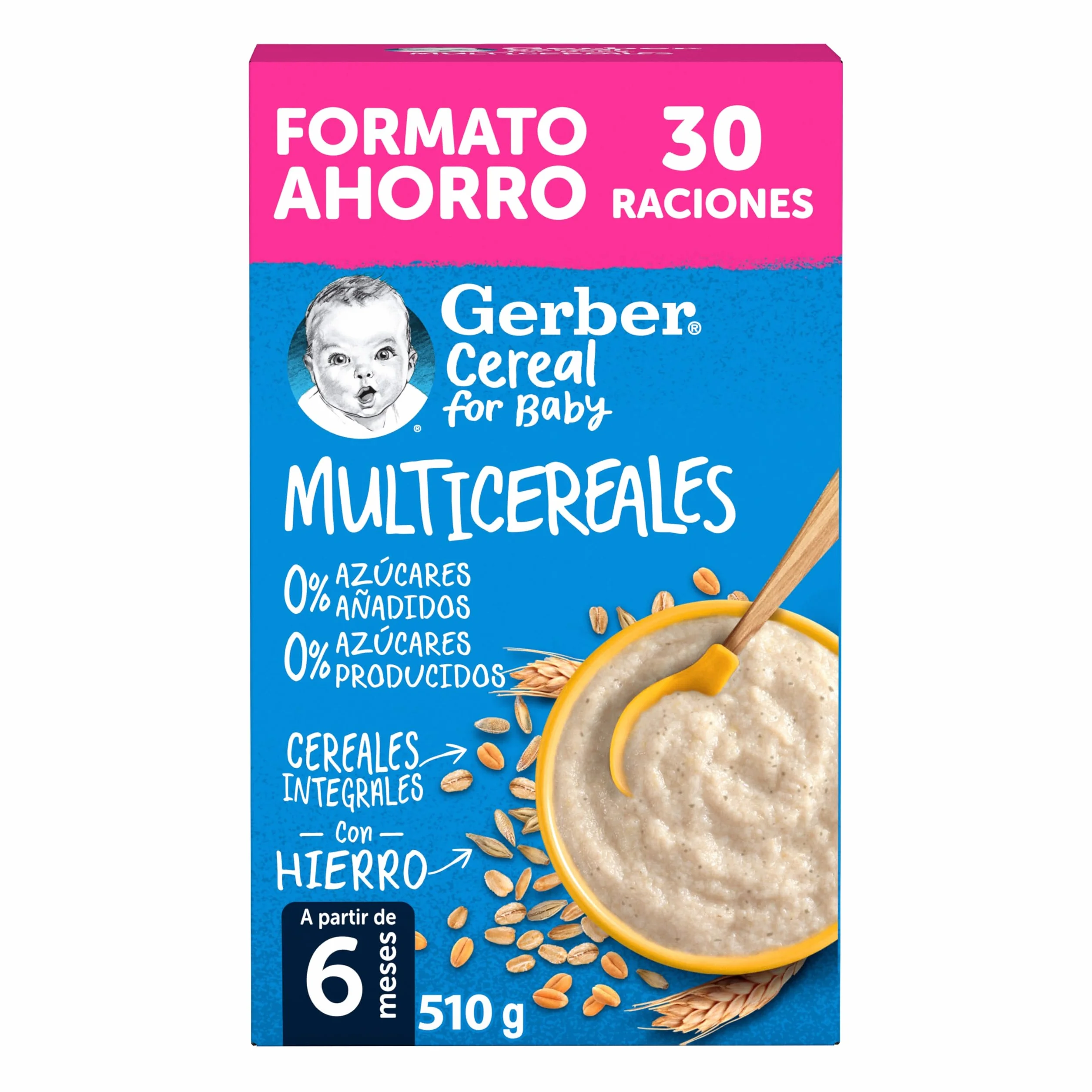 Gerber Papilla Multicereales 0% Azúcares Añadidos Ni Producidos, A Partir De Los 6 Meses, 510 G