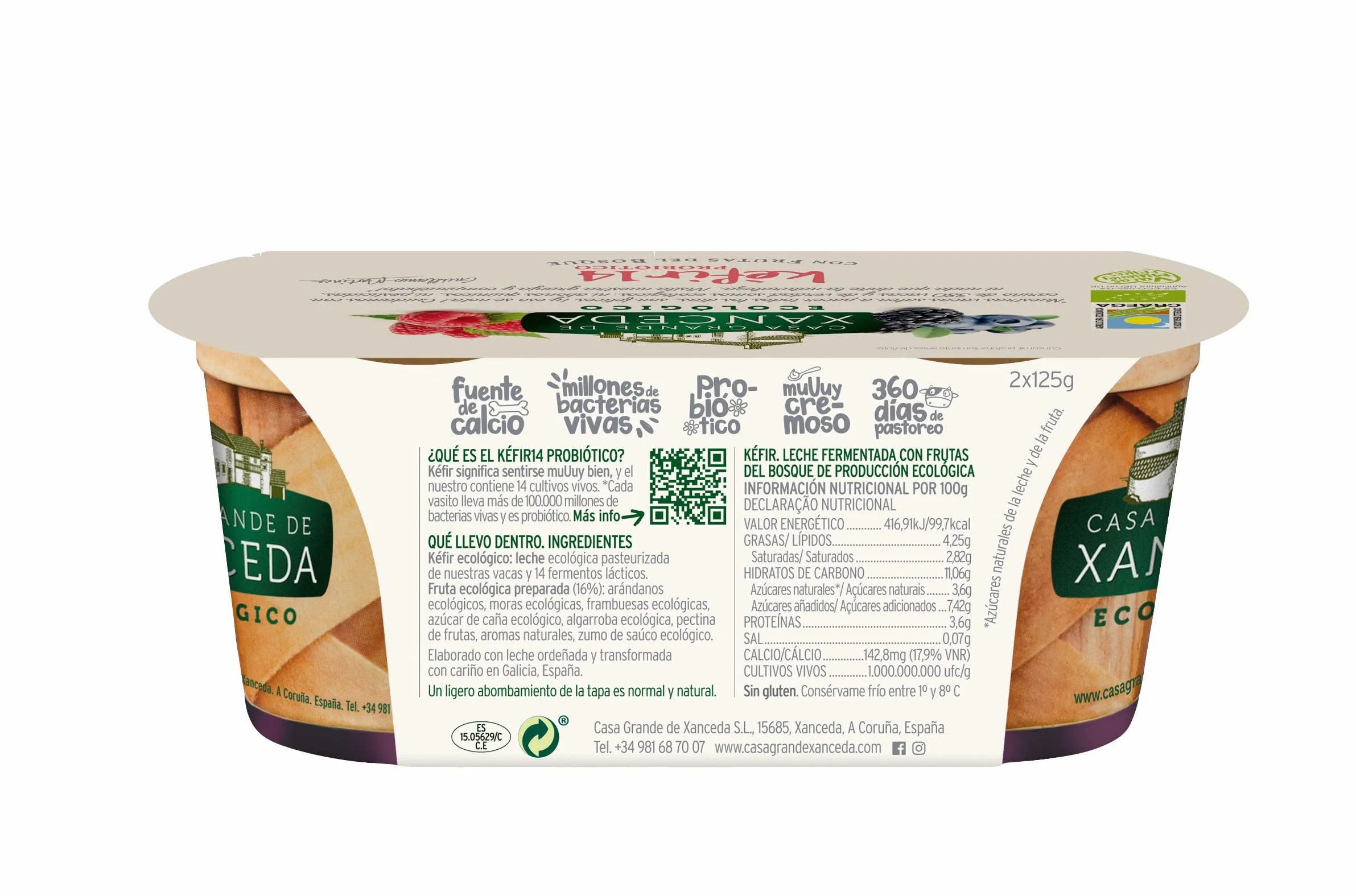 Kéfir Ecológico con Frutas del Bosque Casa Grande de Xanceda 2x125g
