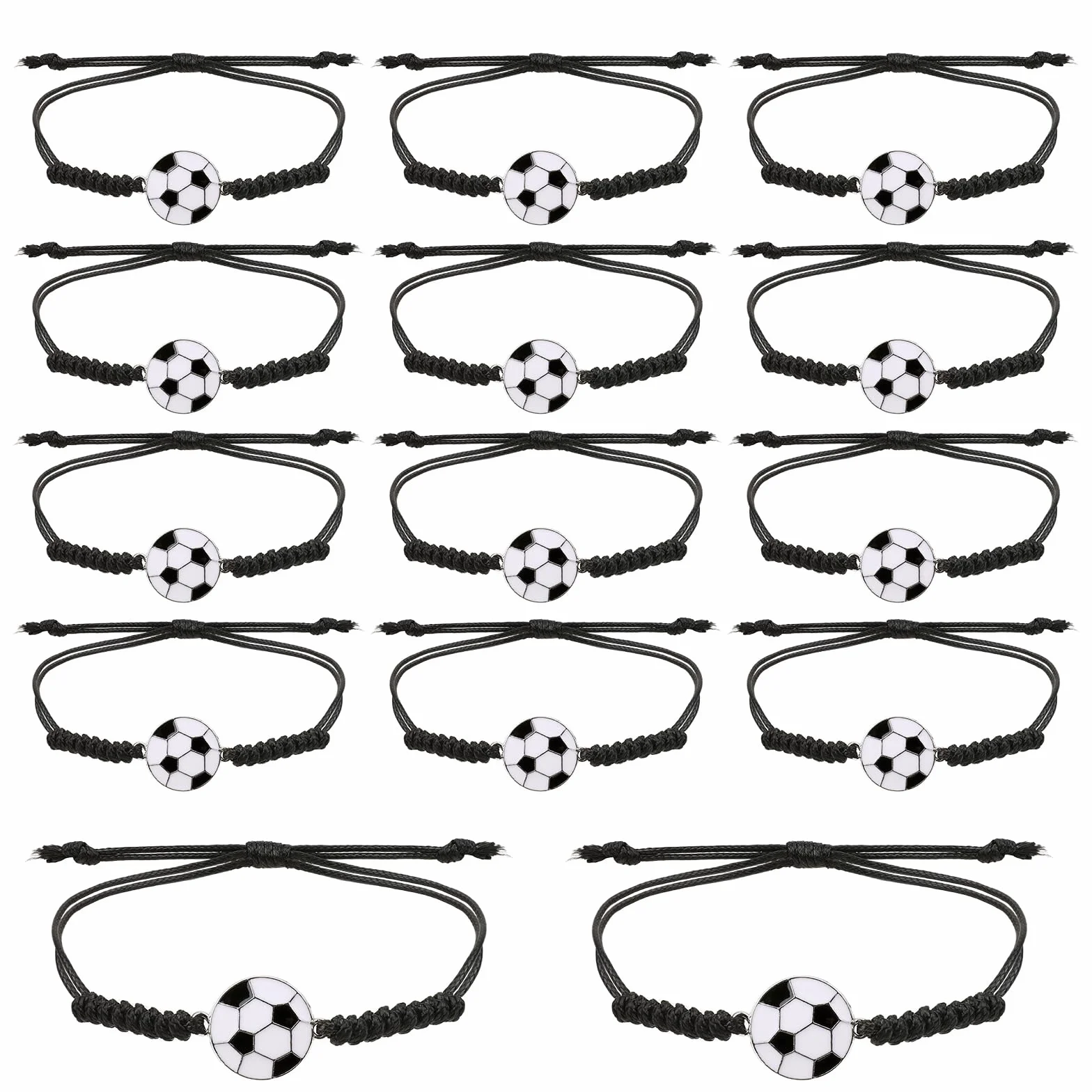 Pulseras de la amistad ajustables para niños, pulsera de fútbol tejida, nailon metal, 16-24 cm