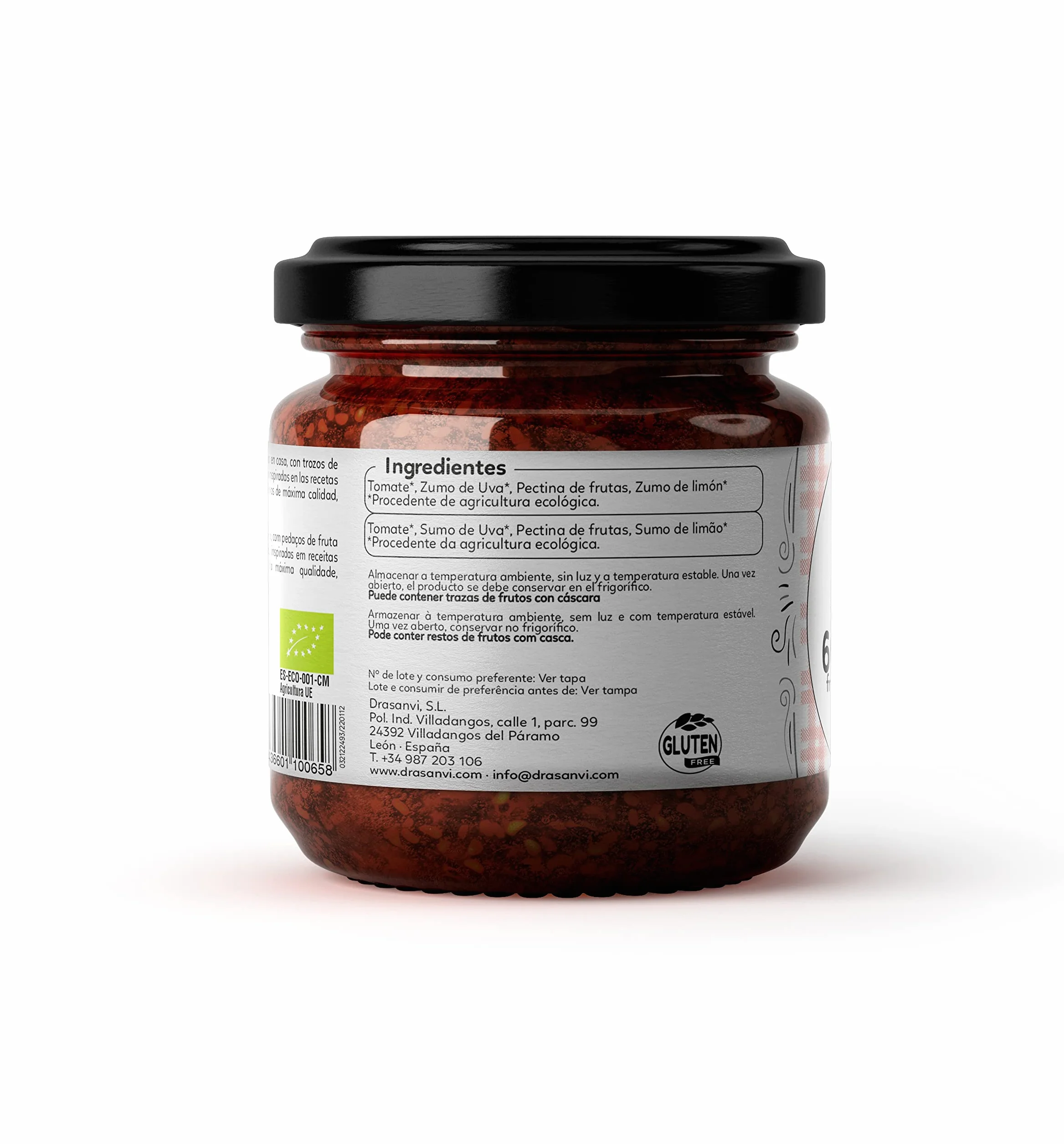 ECOSANA MERMELADA EXTRA TOMATE SIN AZÚCAR CERTIFICADO BIO by DRASANVI - VEGANO - SIN GLUTEN - 250g