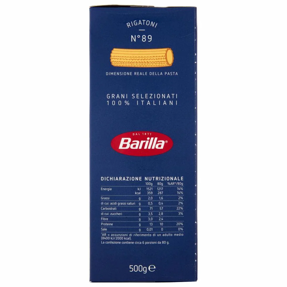 Barilla 20x Rigatoni Pasta No. 89. Italian Pasta 500g