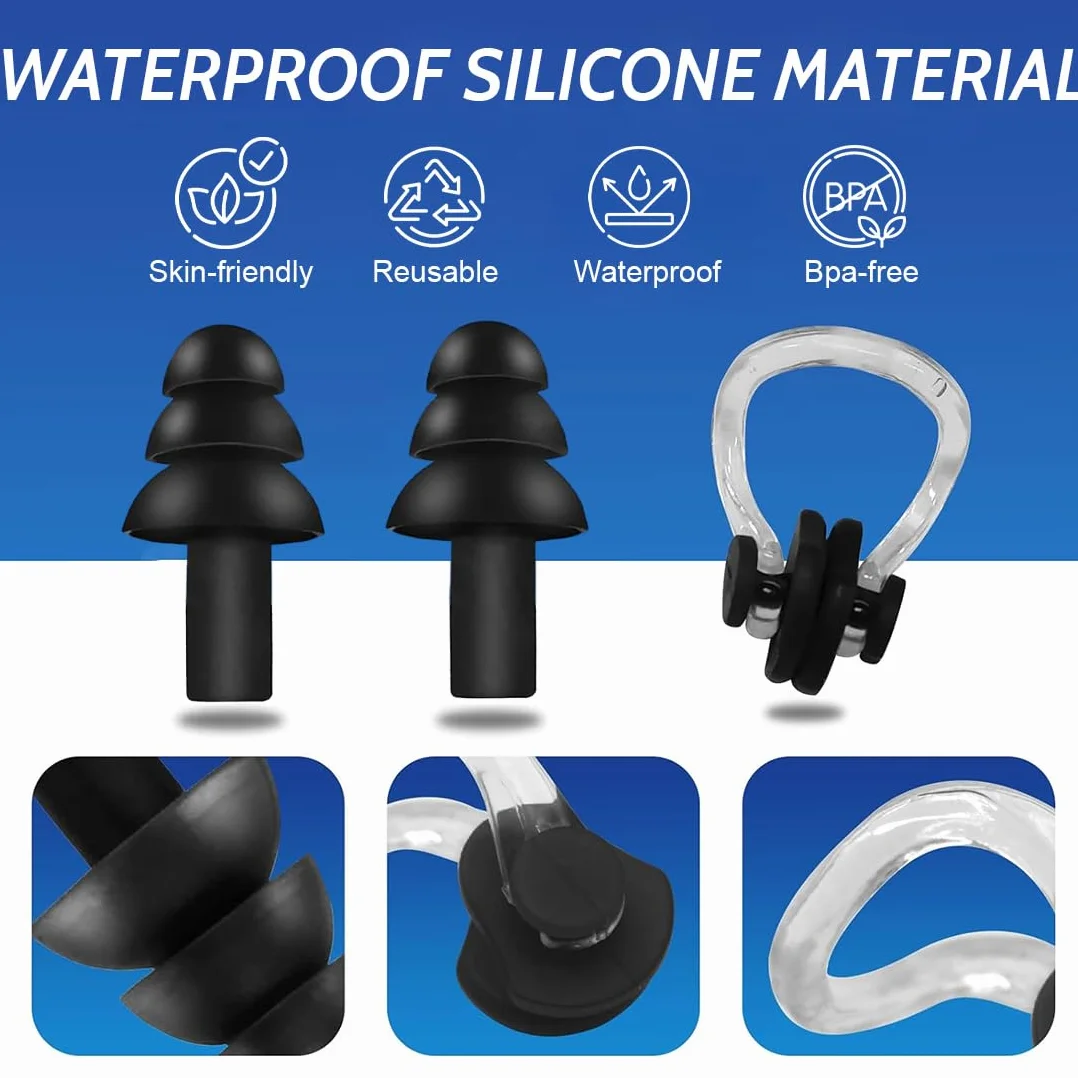 Nose Clip Natación Adultos 4 Piece Set Tapones para los Oídos Protección de la Nariz