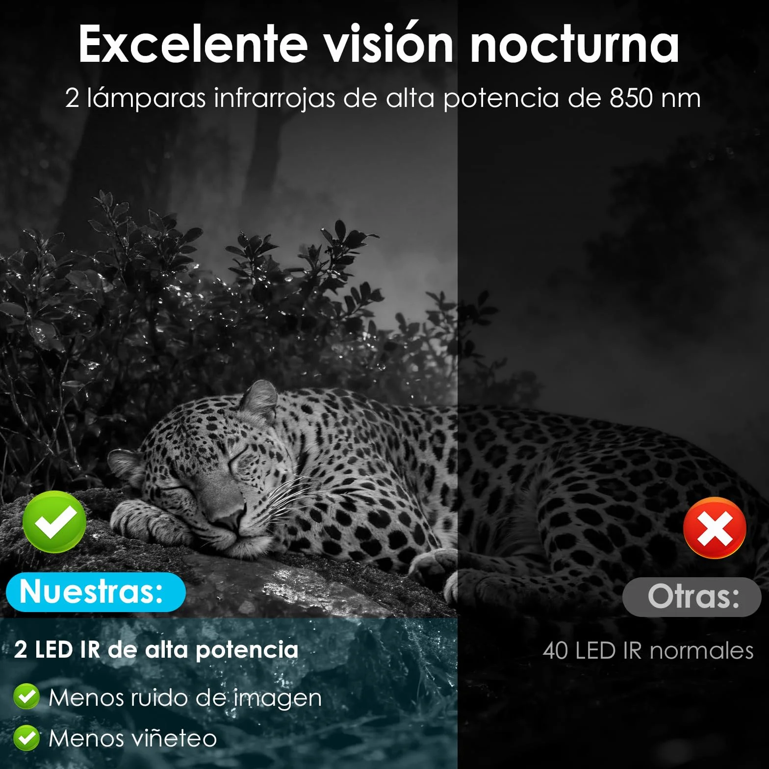 WOLFANG Cámara de Caza 4G 48MP 2K HD Nocturna 850 NM LED IR IP66 WT07
