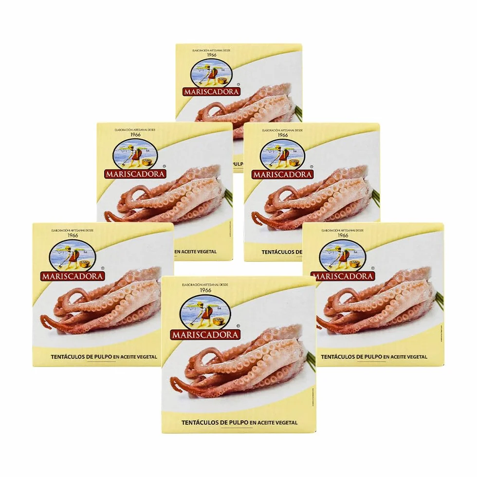 Tentáculos de Pulpo en Aceite Vegetal Mariscadora – Lata 270 g Pack x6 (1,62 kg Total) | Pulpo Tierno y Jugoso | Conserva Gallega Gourmet | Ideal para Tapas y Ensaladas
