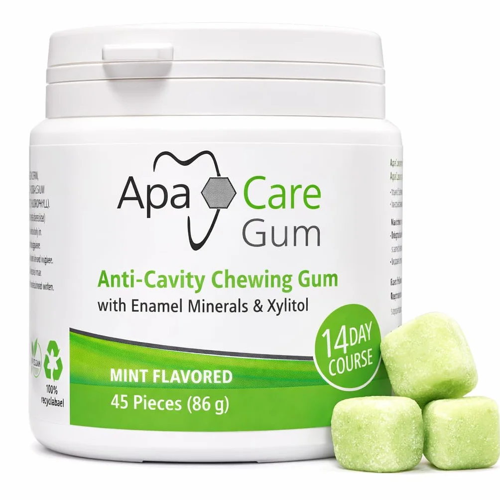 ApaCare Goma de mascar anticaries con minerales de esmalte y xilitol 6 latas