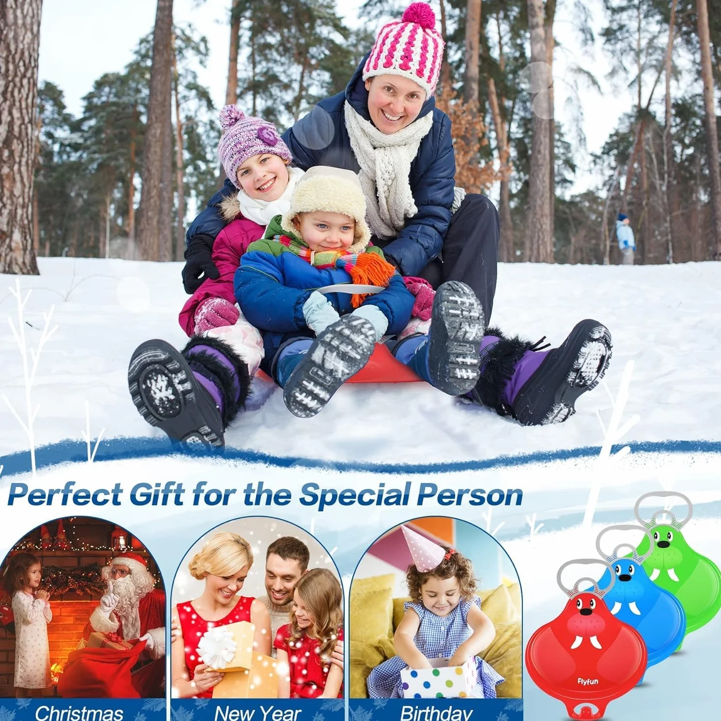 Trineo de Nieve para Niños 48×36cm, Juego de Trineo Bob Plástico, Tobogán de Nieve