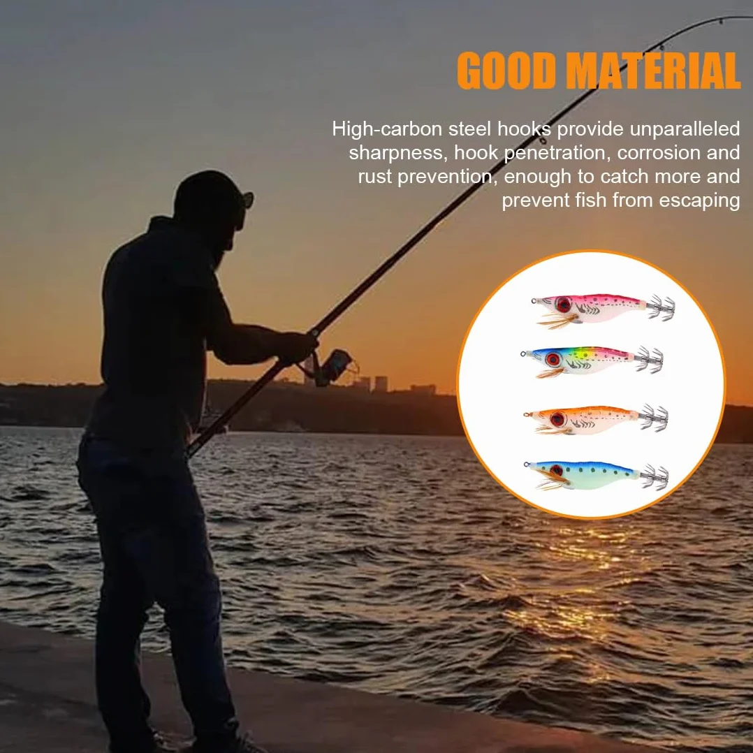 Señuelos de Pesca Artificial Calamar 4 Piezas Kit Cebo Duro Hundimiento Profundo