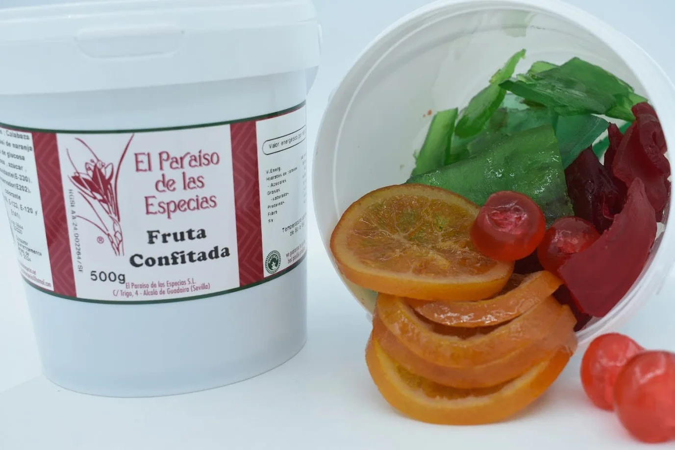 Fruta Confitada Surtida 500g - Calabaza Verde, Calabaza Roja, Disco Naranja y Cerezas
