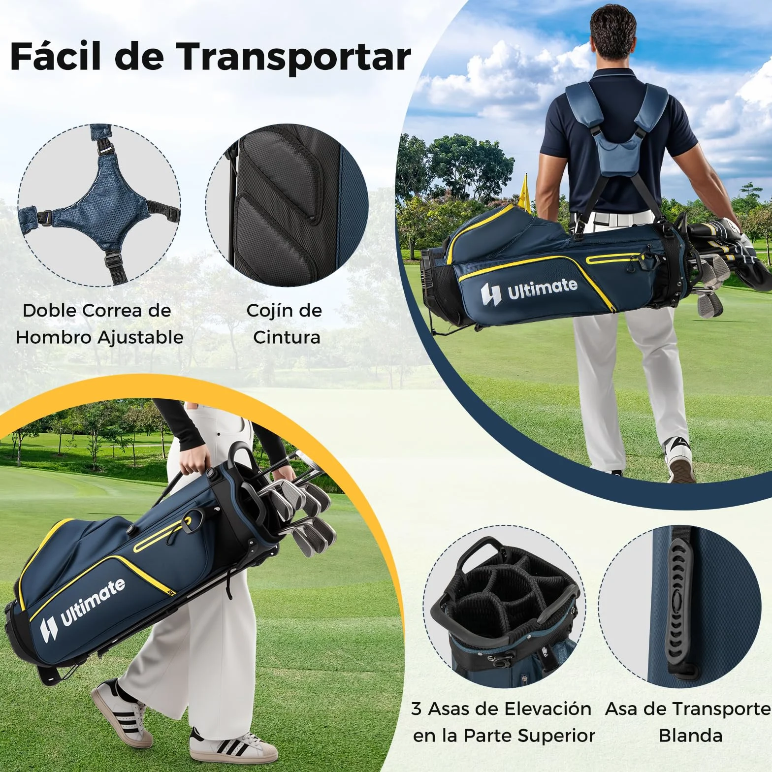 GOPLUS Set de Golf 15 Piezas para Hombre con Bolsa, Funda para Lluvia y Cabezas, Driver #1, Fairway #3, Híbrido, Hierros #5/6/7/8/9/P/S